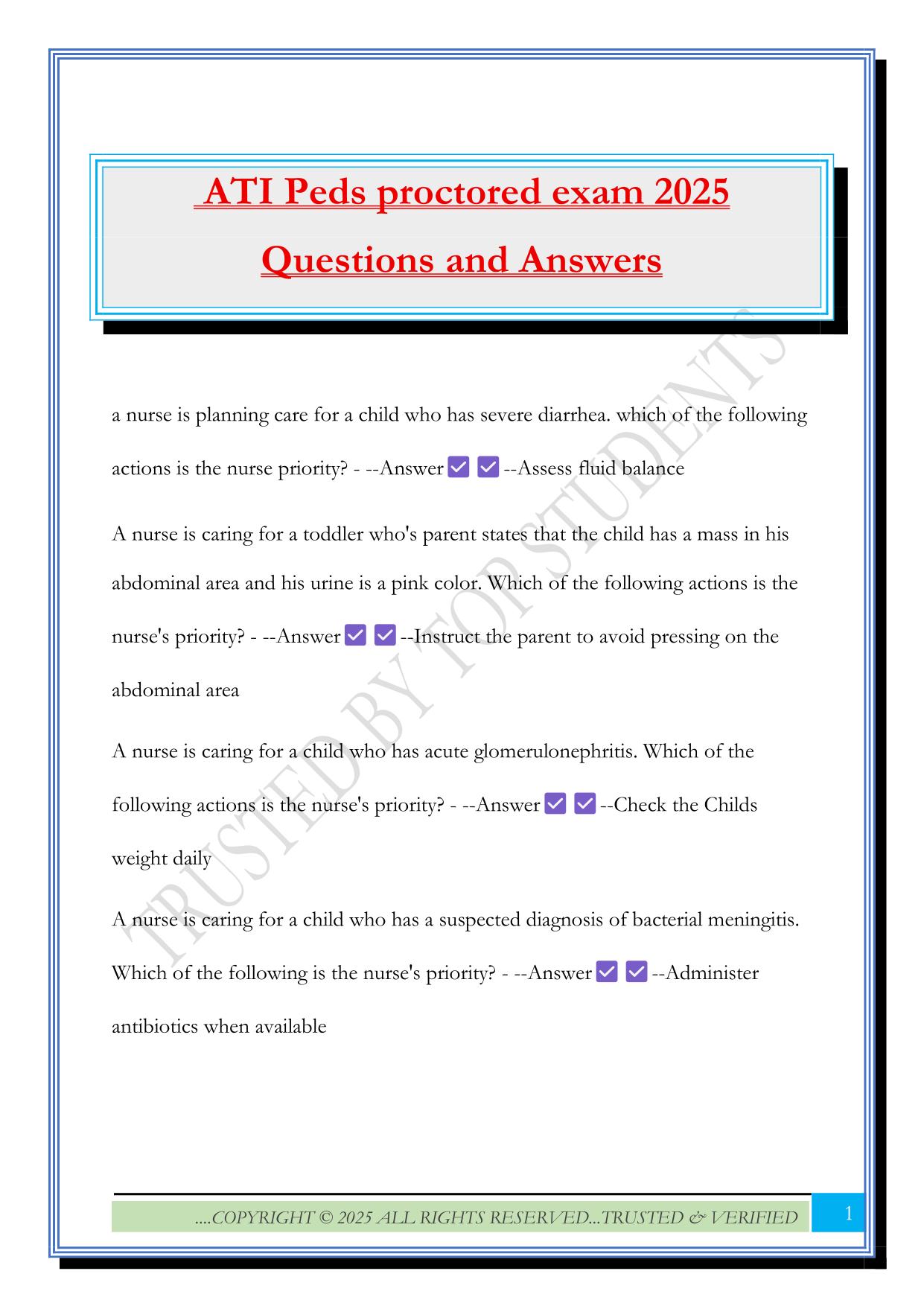 ATI Peds proctored exam 2025 Questions and Answers