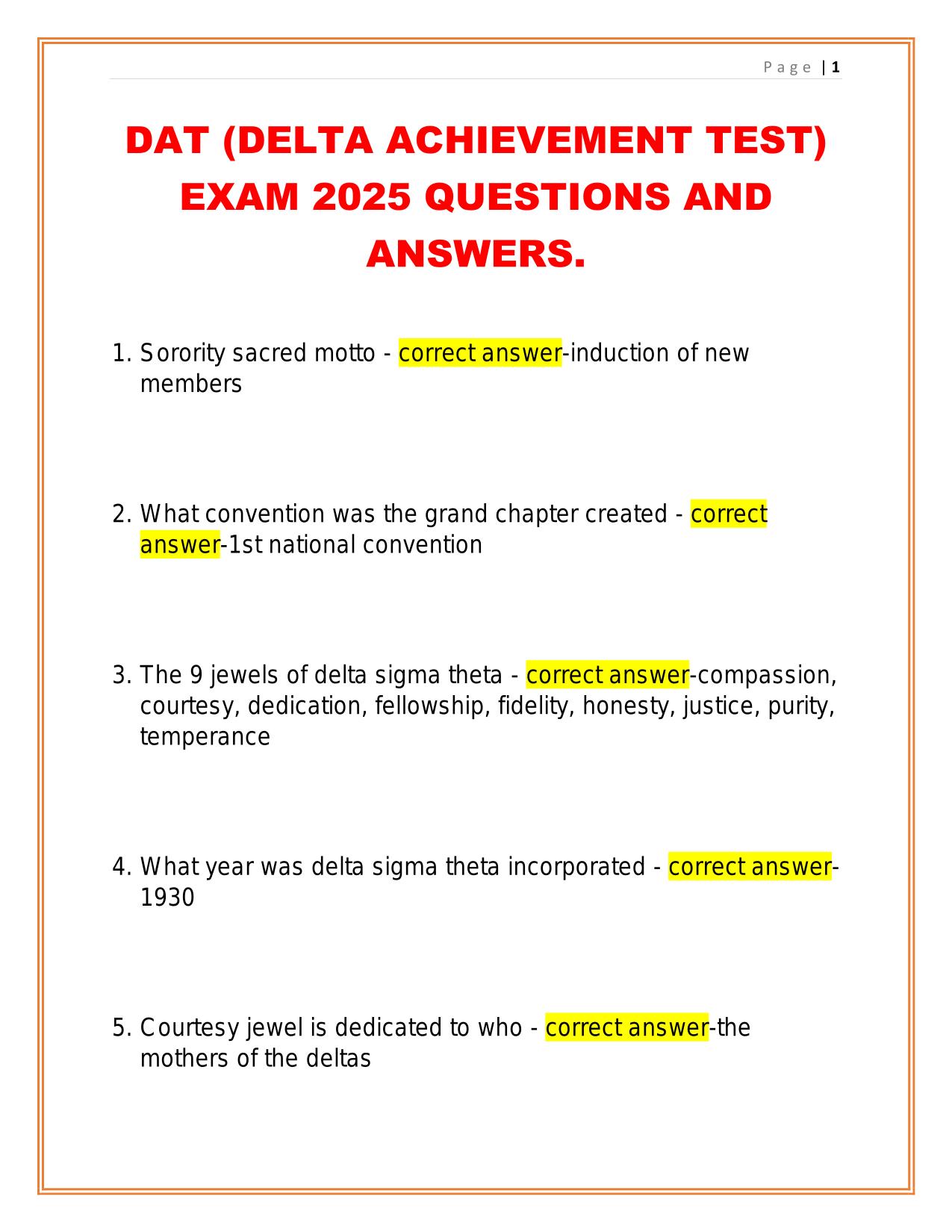 DAT (DELTA ACHIEVEMENT TEST) EXAM 2025 QUESTIONS AND ANSWERS.