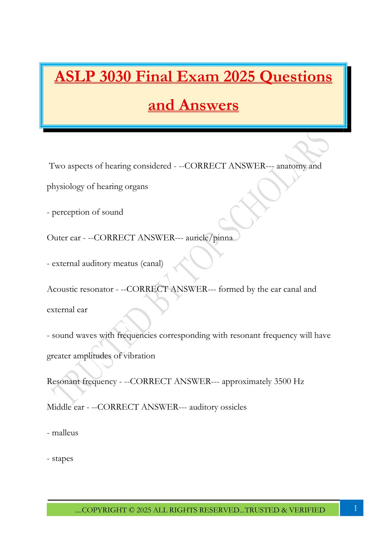 ASLP 3030 Final Exam 2025 Questions and Answers
