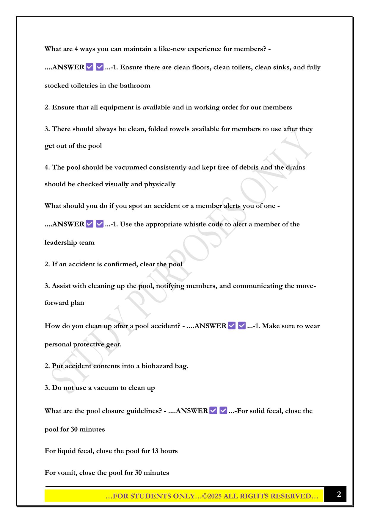 Lifetime Lifeguard Notes Exam 2025 Questions and Answers