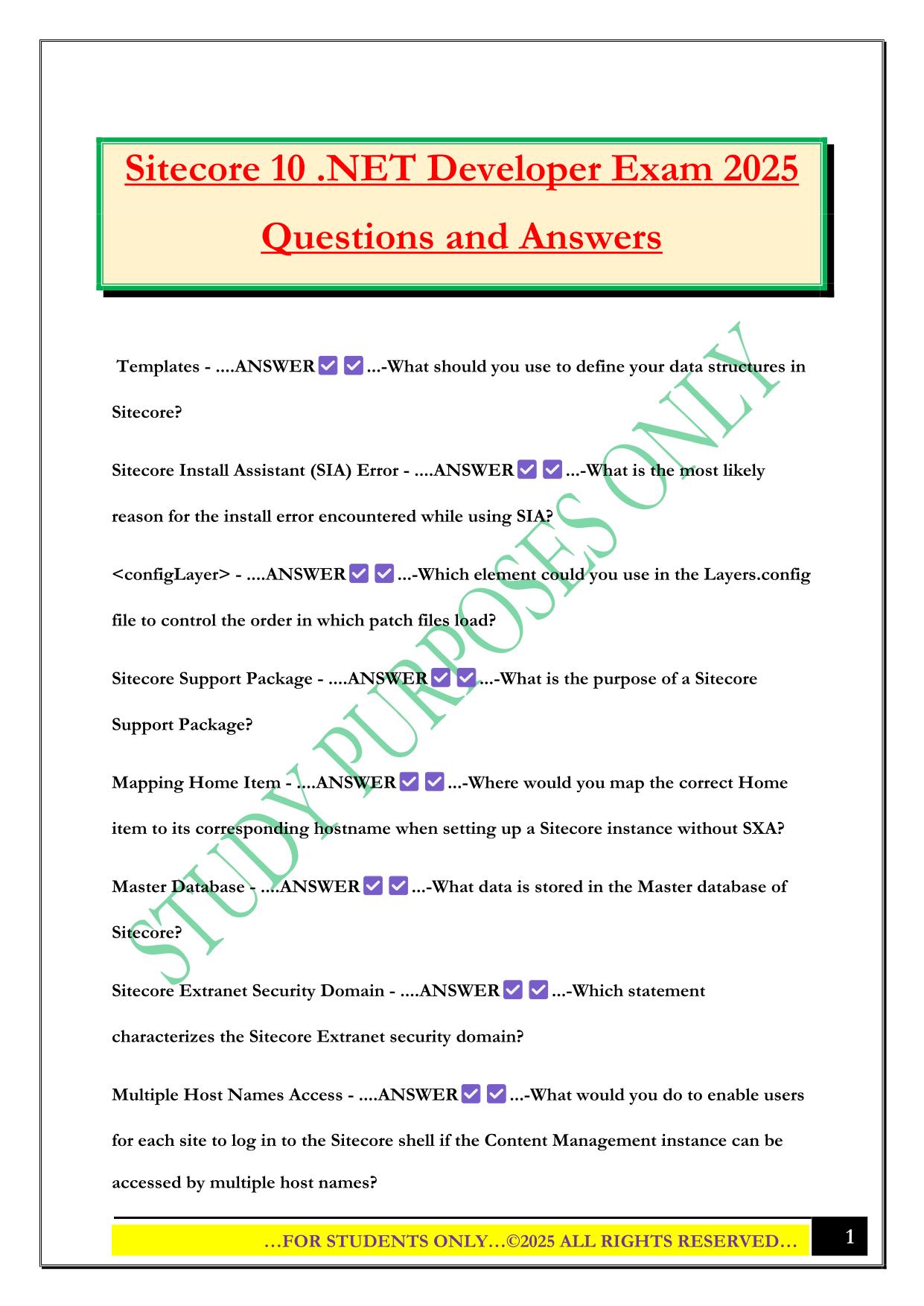 Sitecore 10 .NET Developer Exam 2025 Questions and Answers