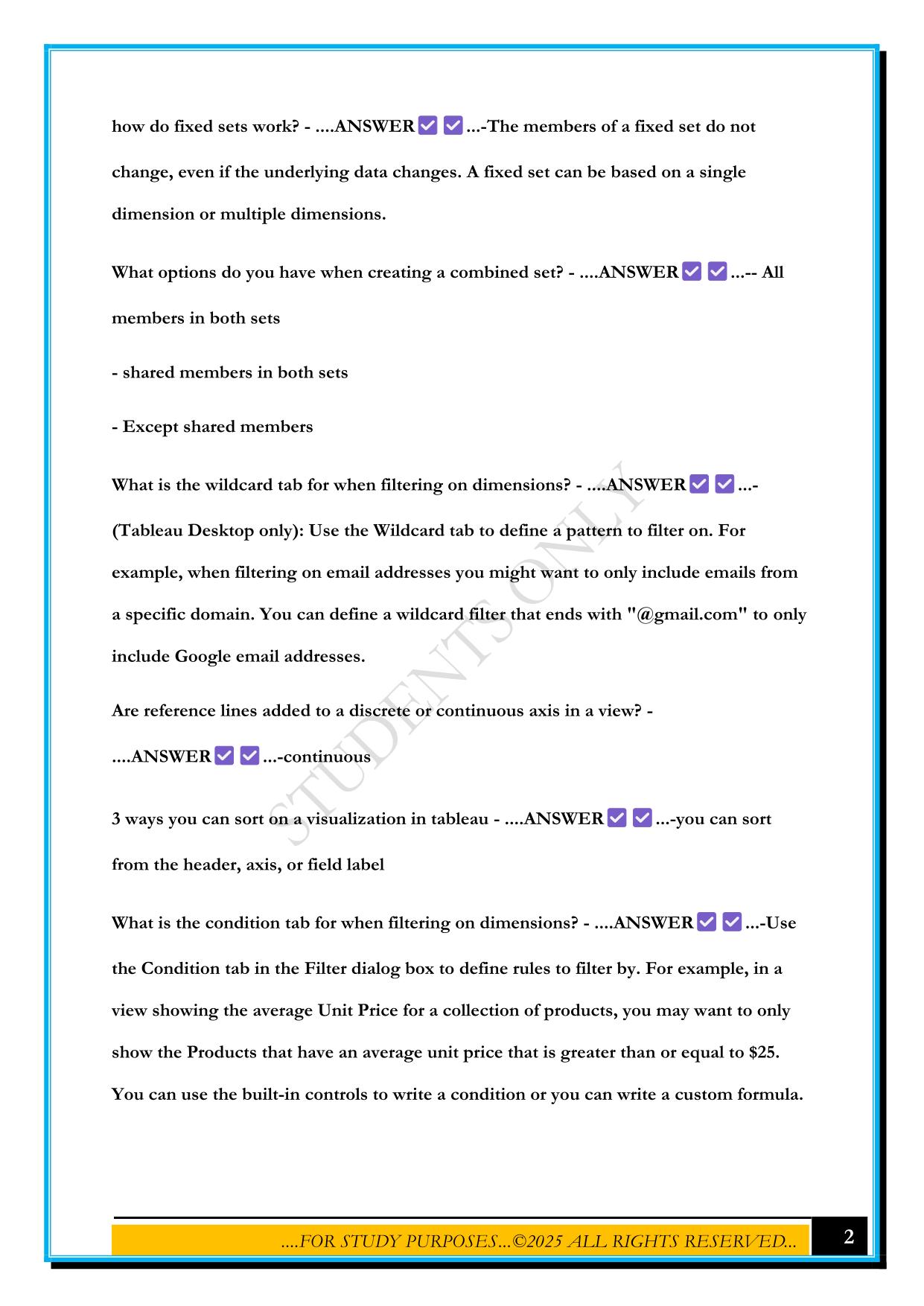 TABLEAU DATA ANALYST CERTIFICATION EXAM 2025 QUESTIONS AND ANSWERS