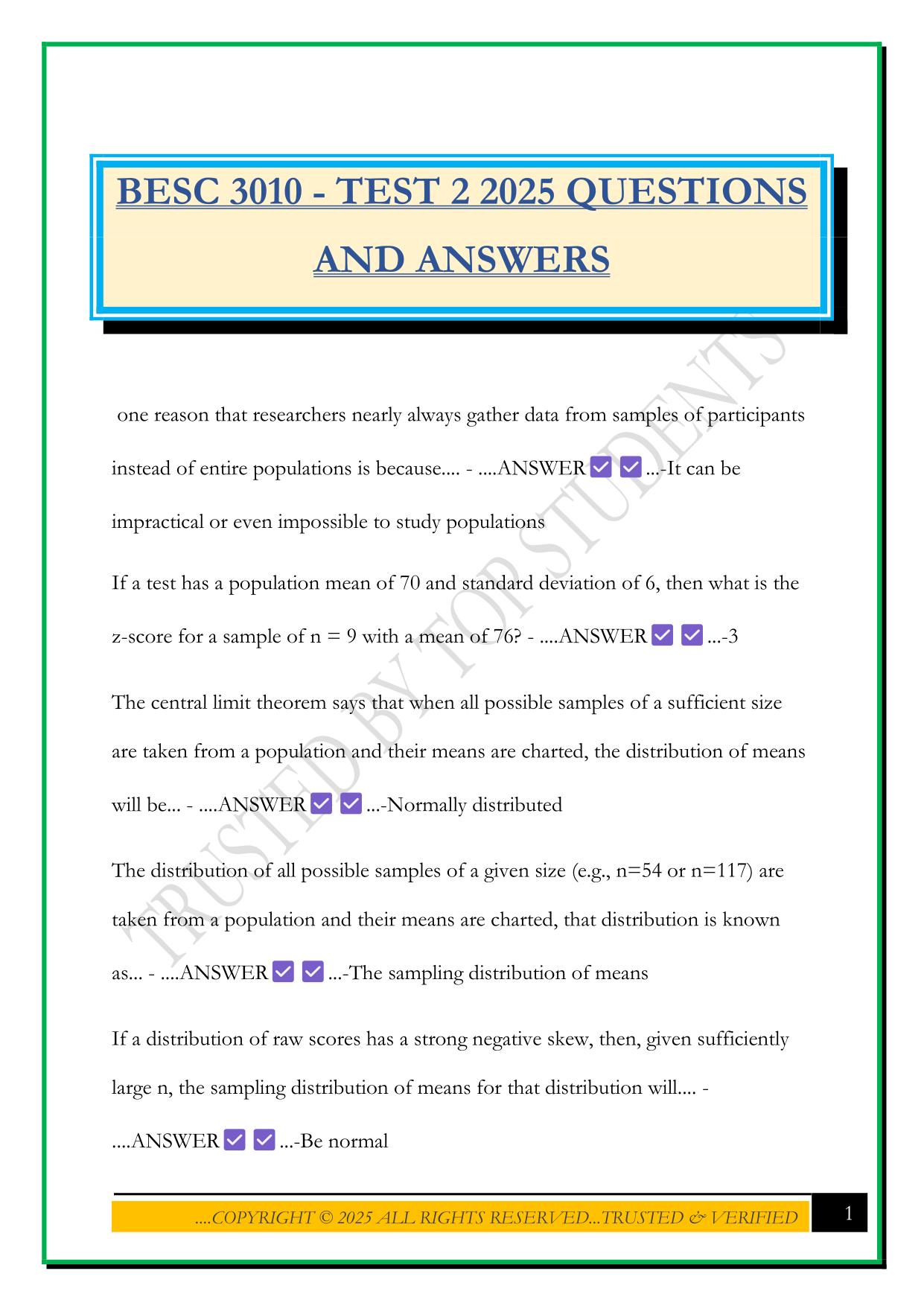 BESC 3010 - TEST 2 2025 QUESTIONS AND ANSWERS