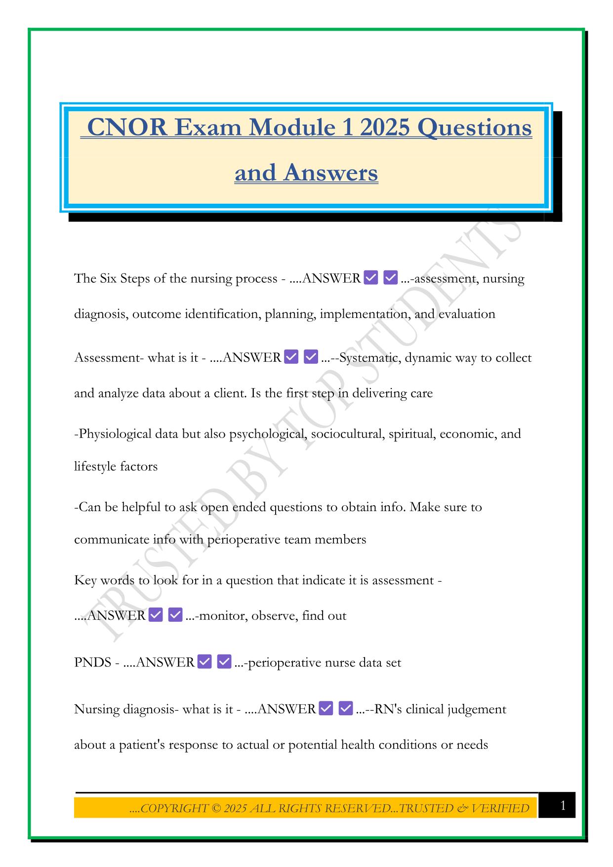 CNOR Exam Module 1 2025 Questions and Answers