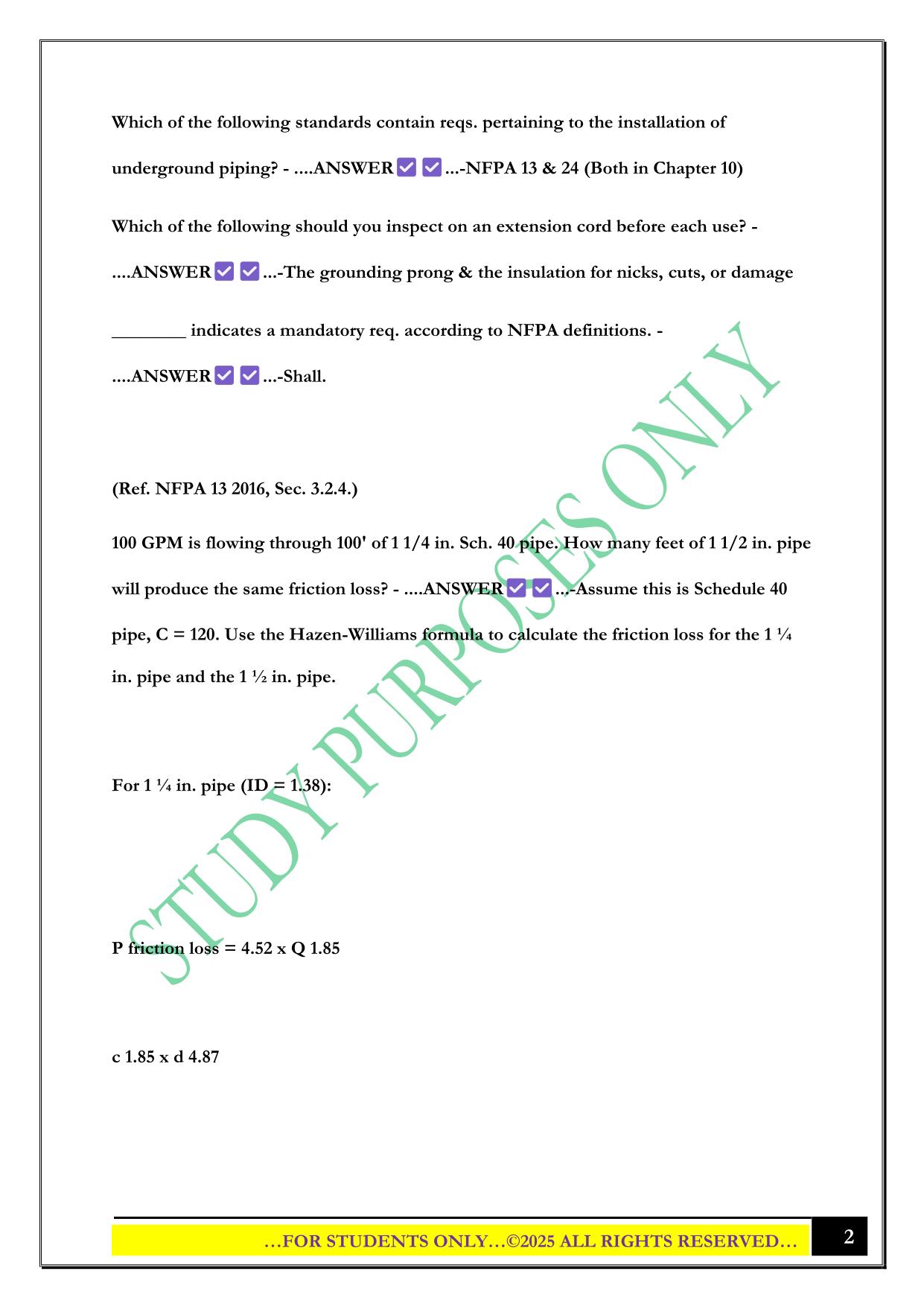 Nicet Level 1 - Water Based Layout Exam 2025 Questions and Answers