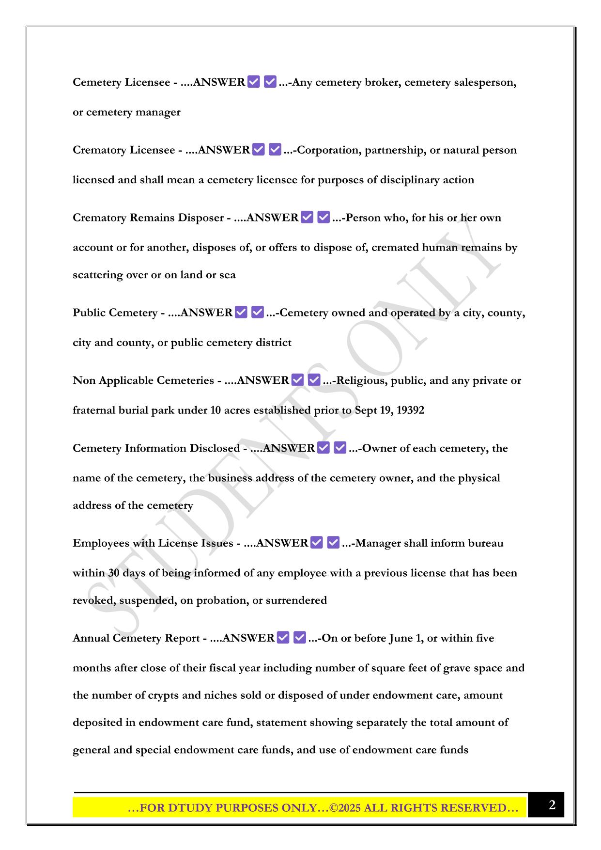 CALIFORNIA CEMETERY MANAGER EXAM 2025 QUESTIONS AND ANSWERS
