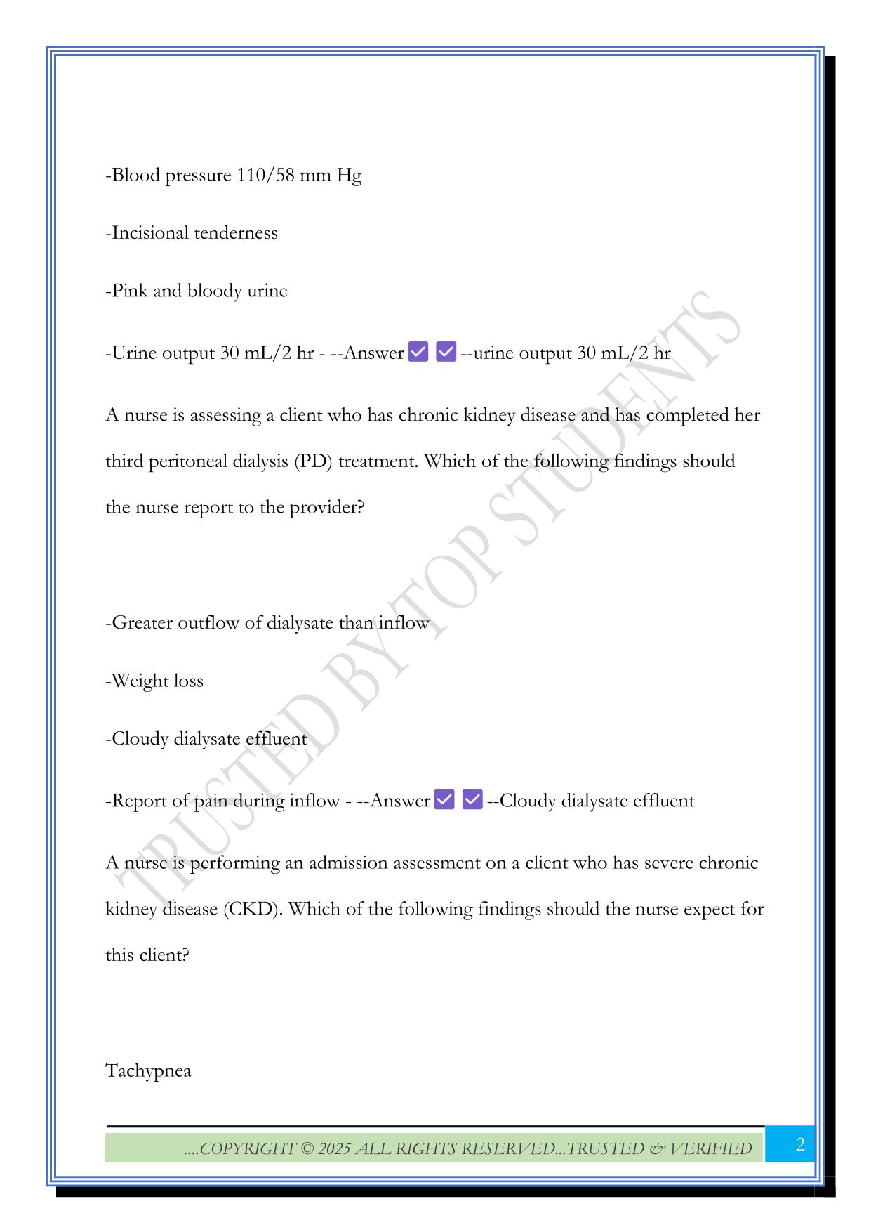Renal & Urinary ATI Exam 2025 Questions and Answers
