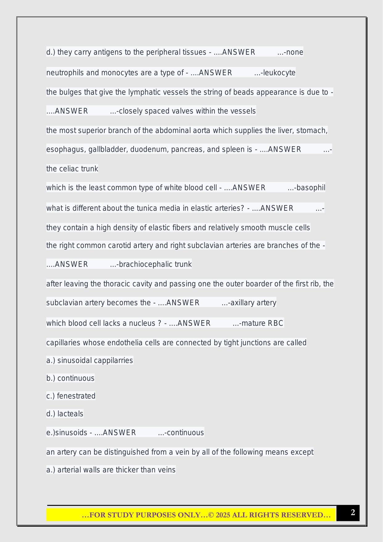 IUPUI anatomy final exam 2025 Questions and Answers