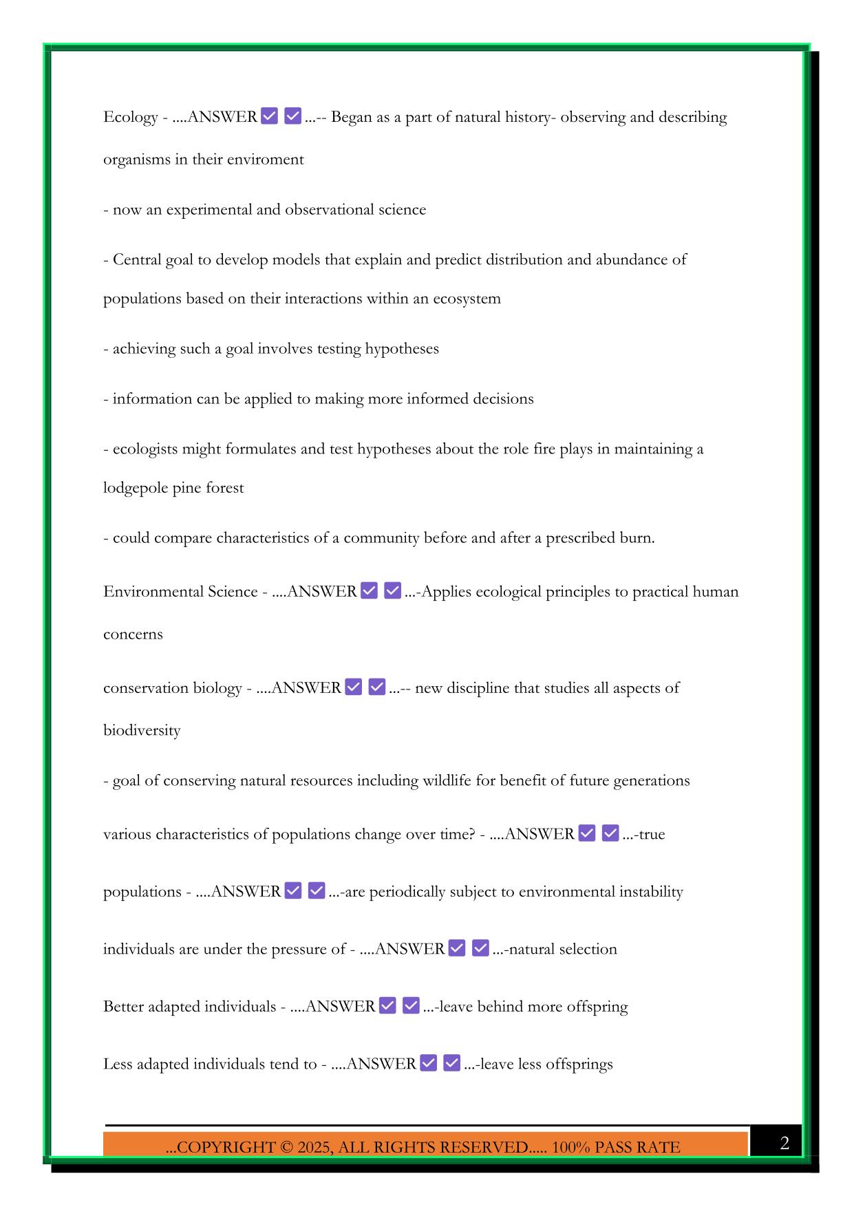 BIO 100 EXAM 5 2025 QUESTIONS AND ANSWERS