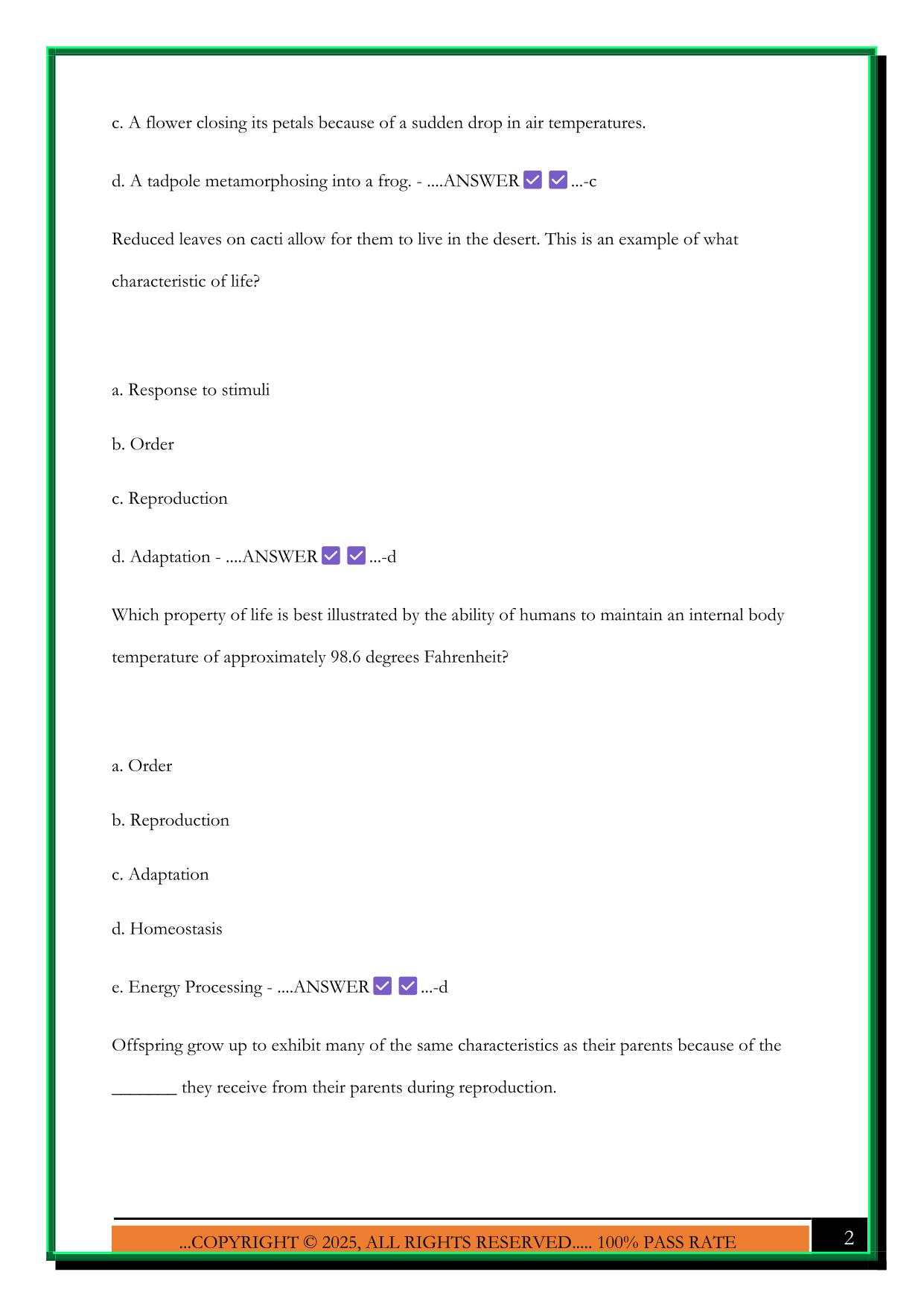 BIO 100: COGBOOK REVIEW FOR EXAM 1 2025 QUESTIONS AND ANSWERS