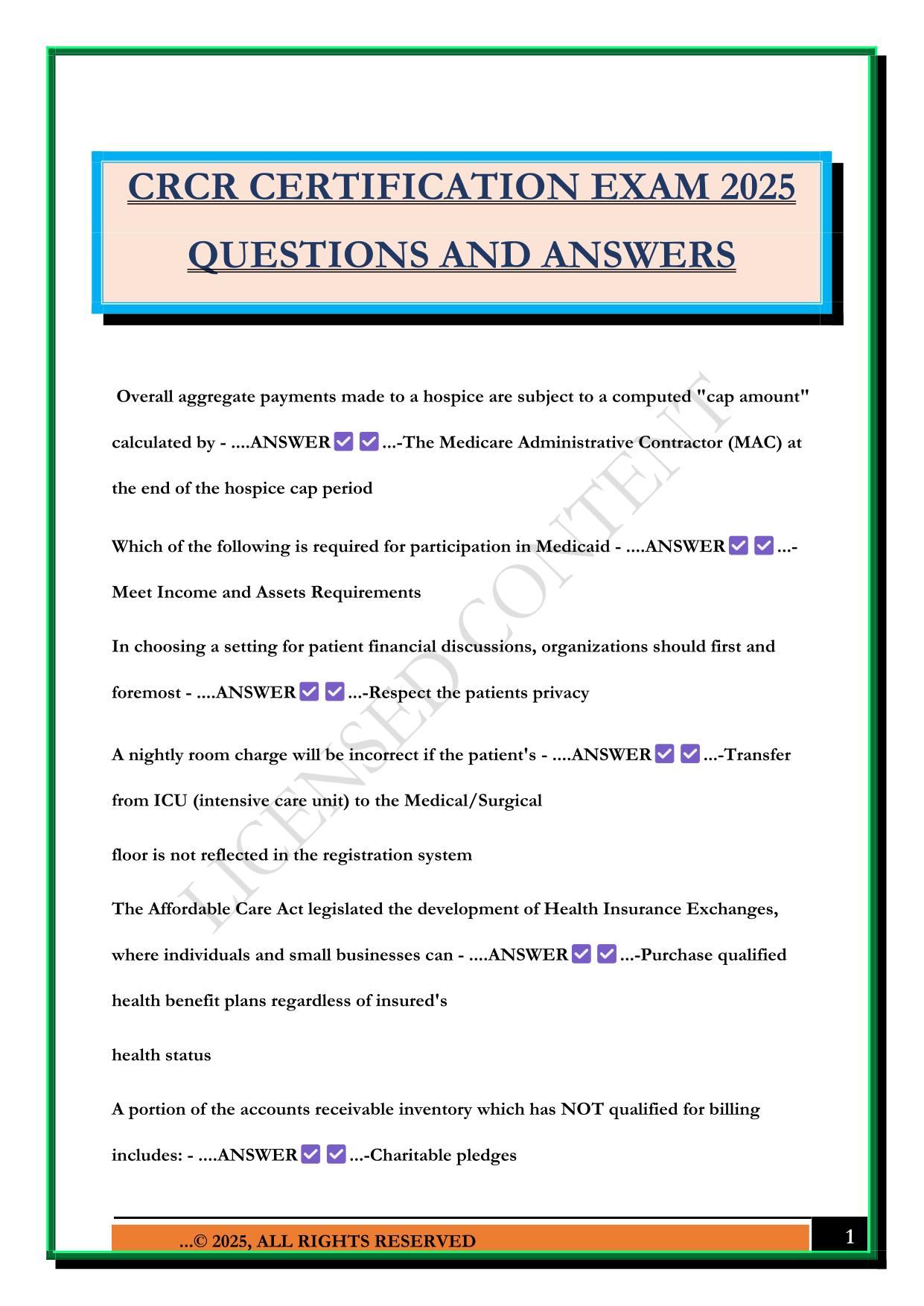 CRCR CERTIFICATION EXAM 2025 QUESTIONS AND ANSWERS