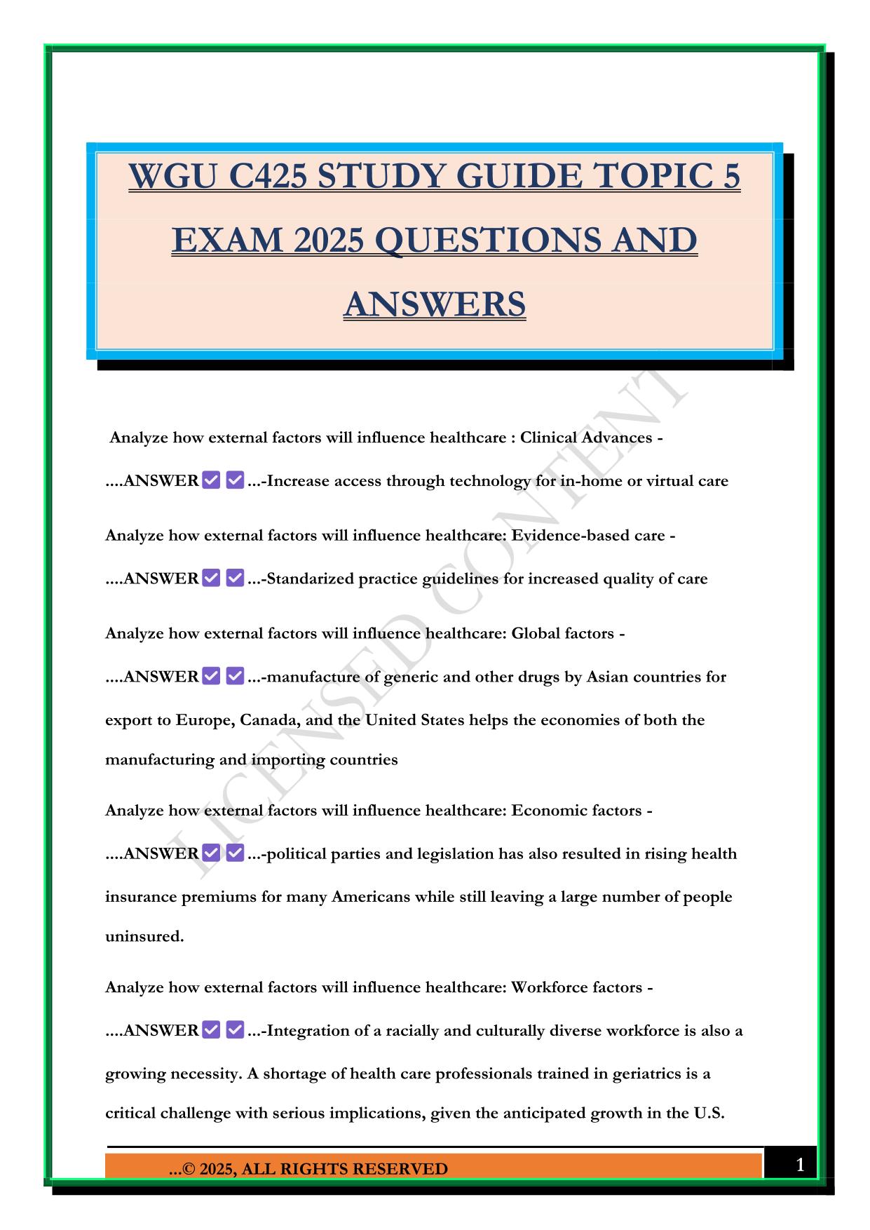 WGU C425 STUDY GUIDE TOPIC 5 EXAM 2025 QUESTIONS AND ANSWERS