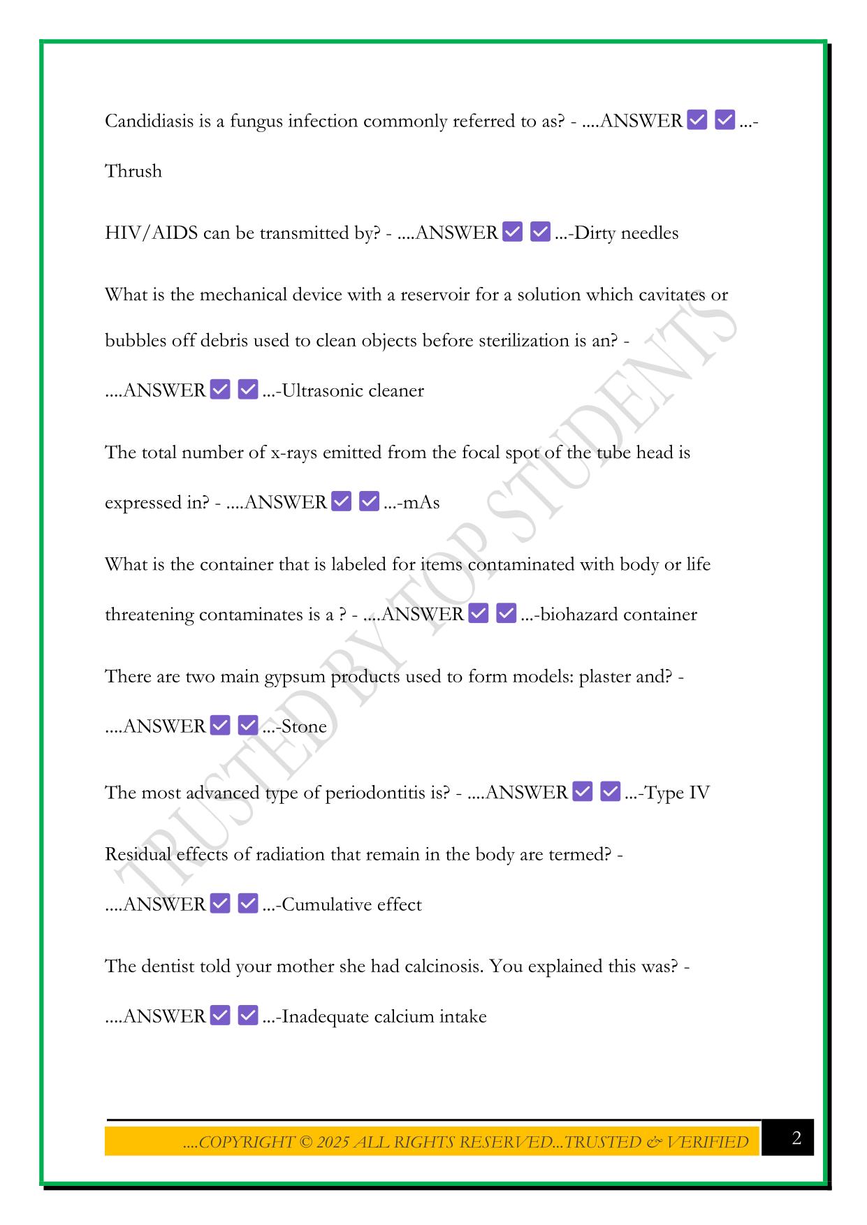 HOSA DENTAL TERMINOLOGY PRACTICE TEST 2025 QUESTIONS AND ANSWERS