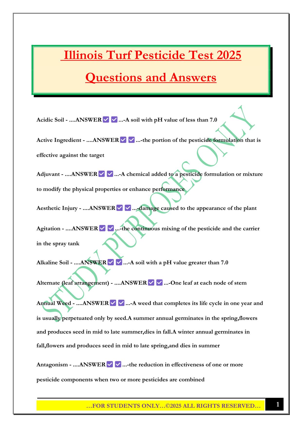 Illinois Turf Pesticide Test 2025 Questions and Answers
