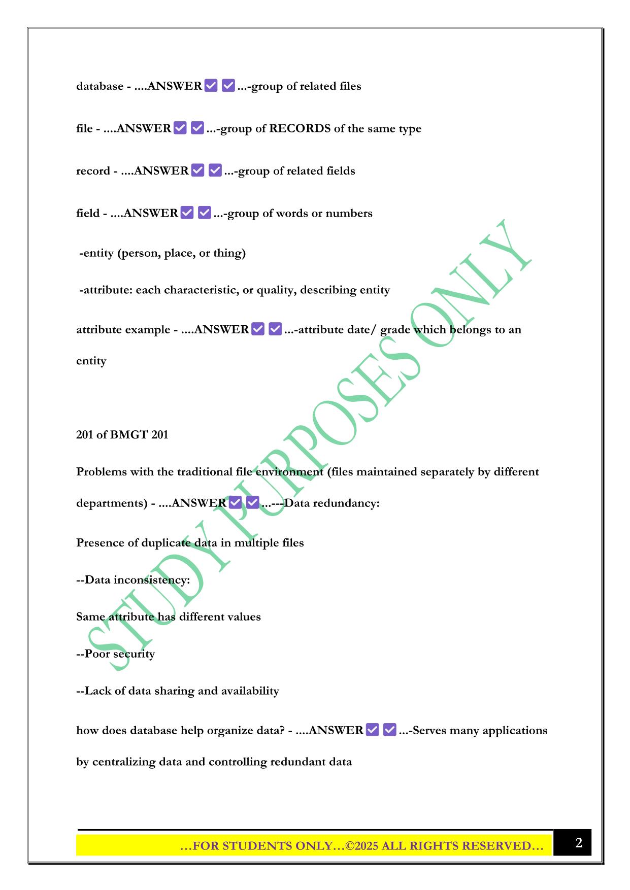 BMGT 301 Exam 2 2025 Questions and Answers