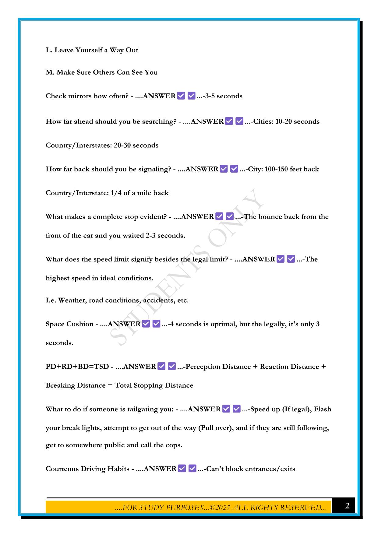 OHIO DRIVERS EDUCATION (MYER'S DRIVING SCHOOL) EXAM 2025 QUESTIONS AND ANSWERS