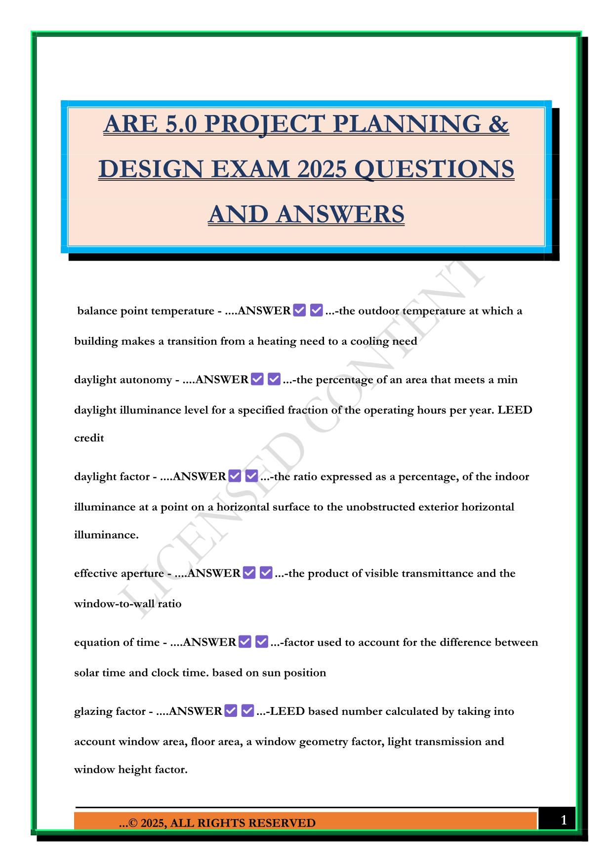 ARE 5.0 PROJECT PLANNING & DESIGN EXAM 2025 QUESTIONS AND ANSWERS