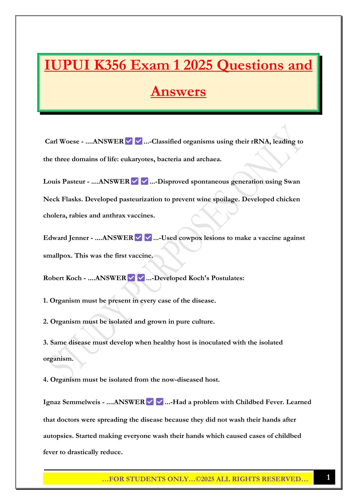 IUPUI K356 Exam 1 2025 Questions and Answers