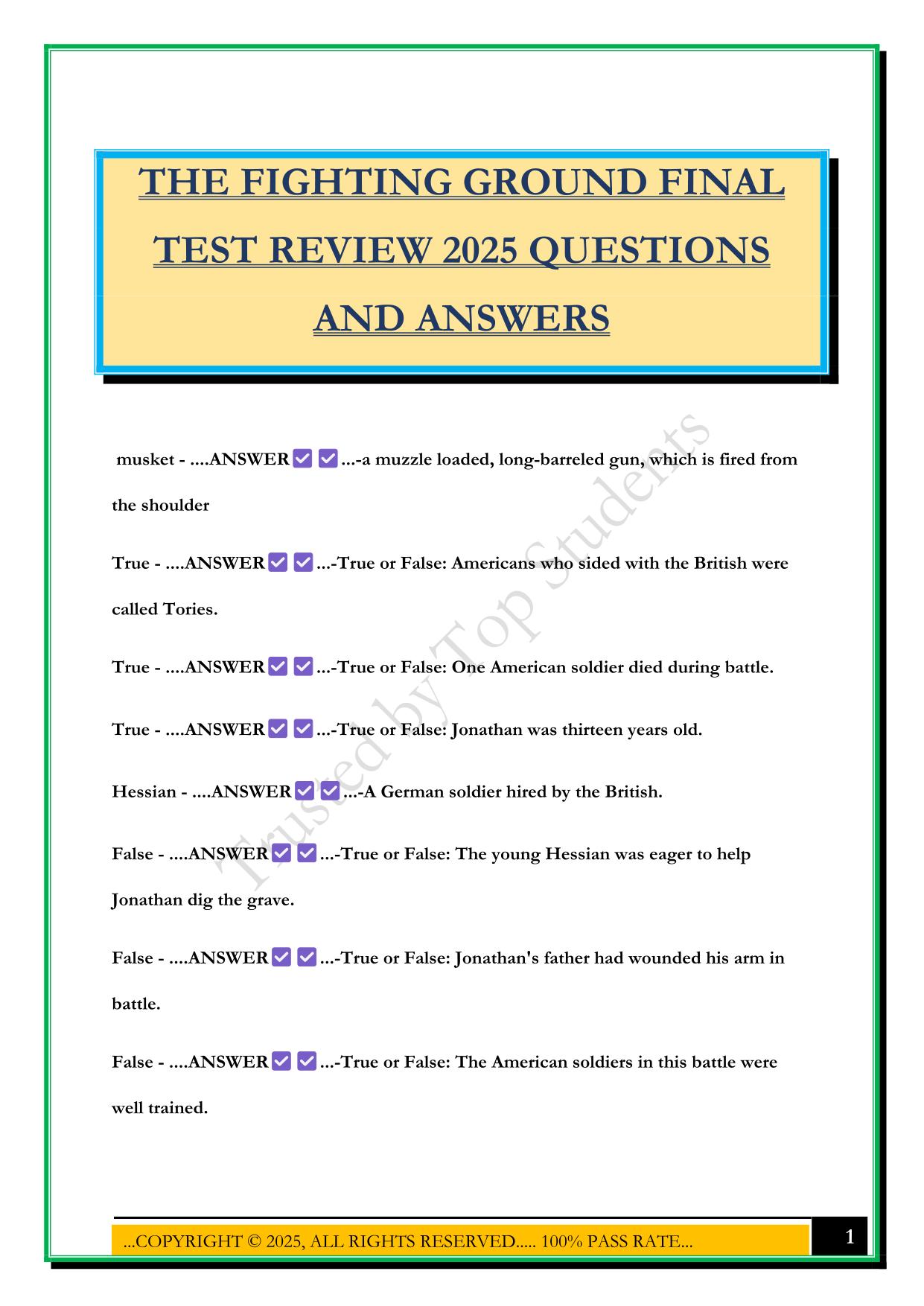 THE FIGHTING GROUND FINAL TEST REVIEW 2025 QUESTIONS AND ANSWERS