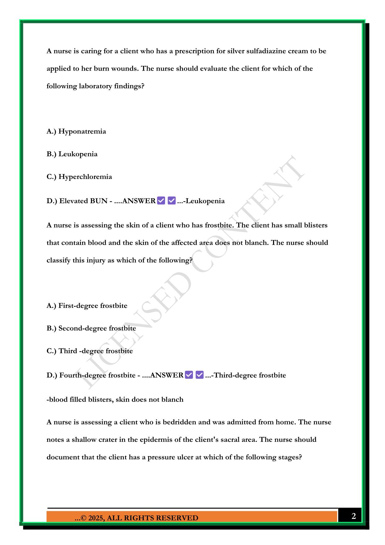 ATI DERMATOLOGICAL PRACTICE QUESTIONS WITH CORRECT ANSWERS
