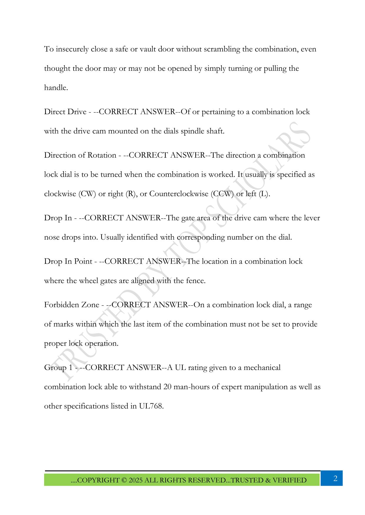 NC Locksmithing Section 10 & 11: Safes Exam 2025 Questions and Answers