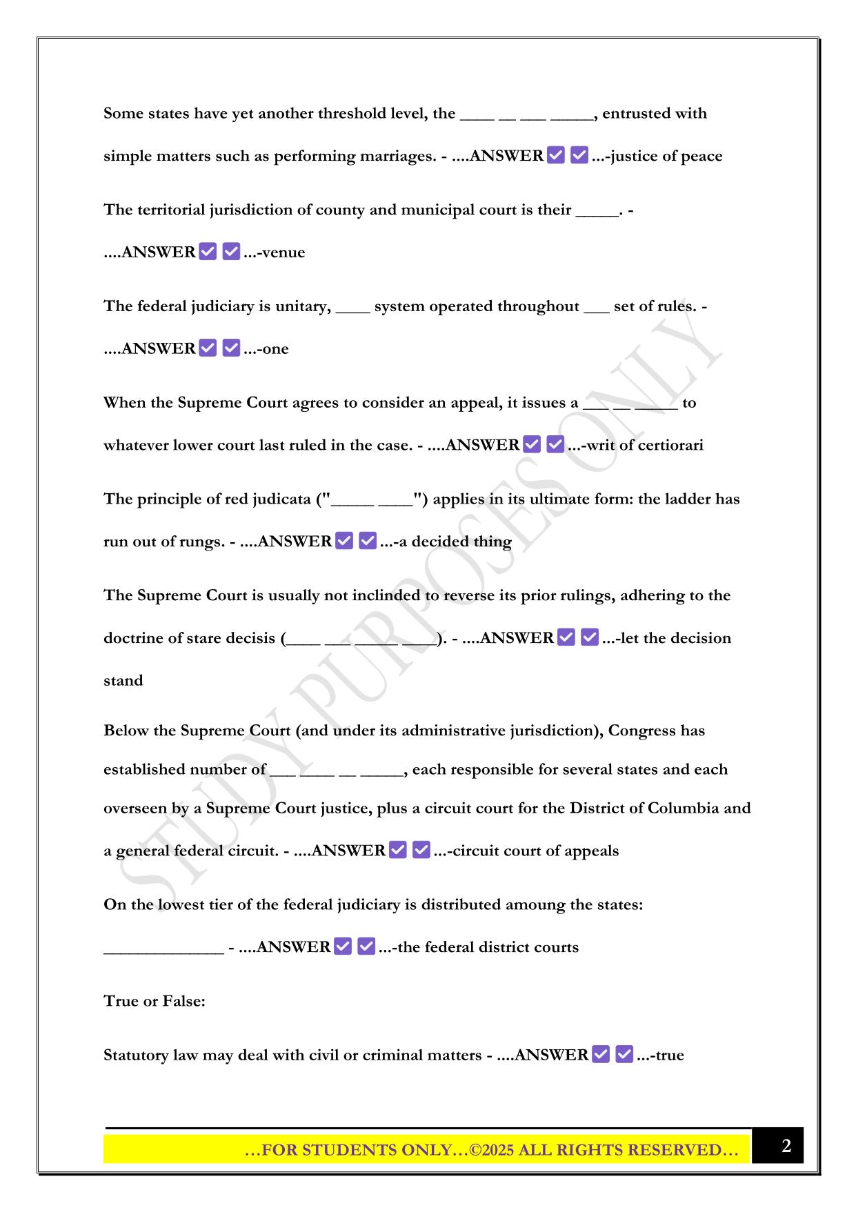 CER Certification Section 1: Court Proceedings Practice Questions with Correct Answers