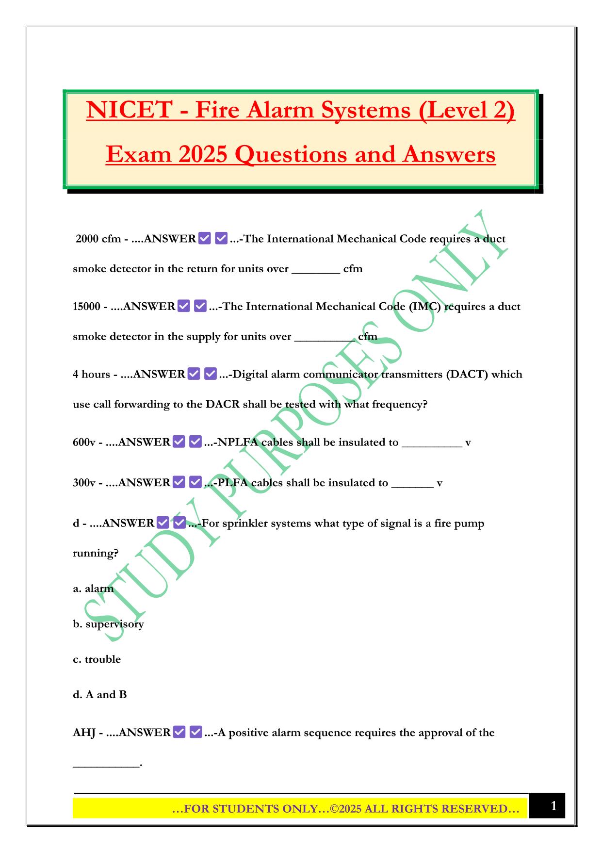 NICET - Fire Alarm Systems (Level 2) Exam 2025 Questions and Answers