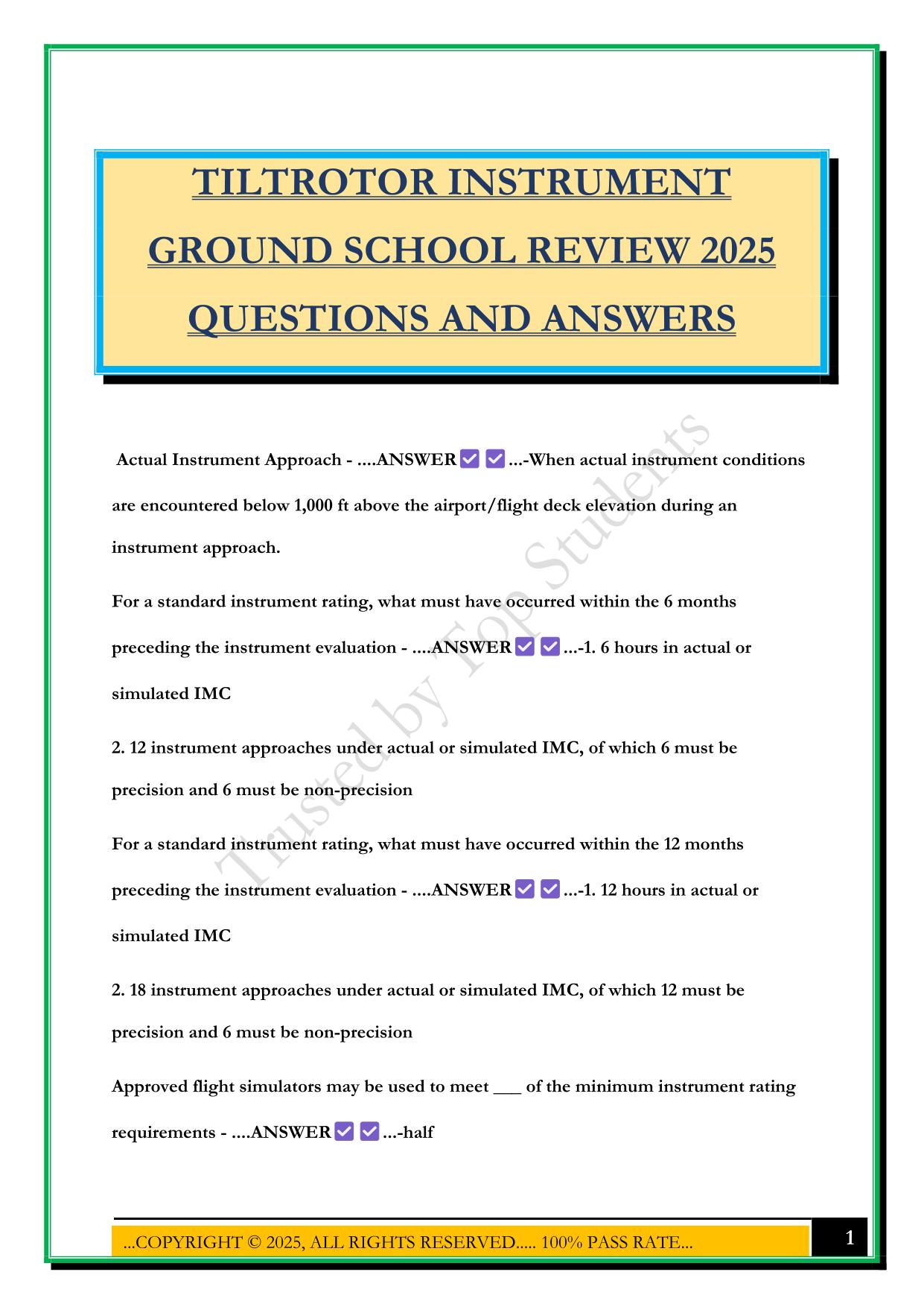 TILTROTOR INSTRUMENT GROUND SCHOOL REVIEW 2025 QUESTIONS AND ANSWERS