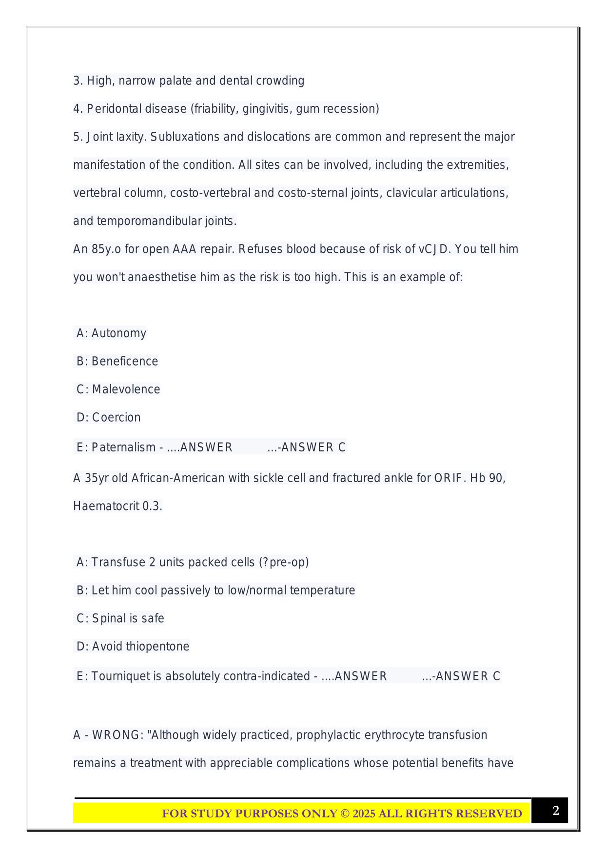 ANZCA FINALS PAST MCQ 2025 QUESTIONS AND ANSWERS