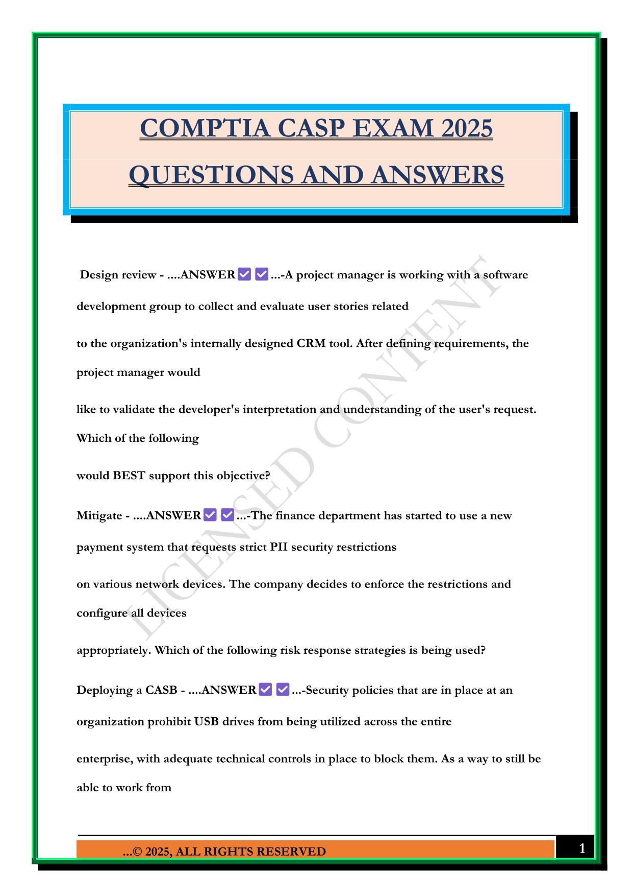 COMPTIA CASP EXAM 2025 QUESTIONS AND ANSWERS