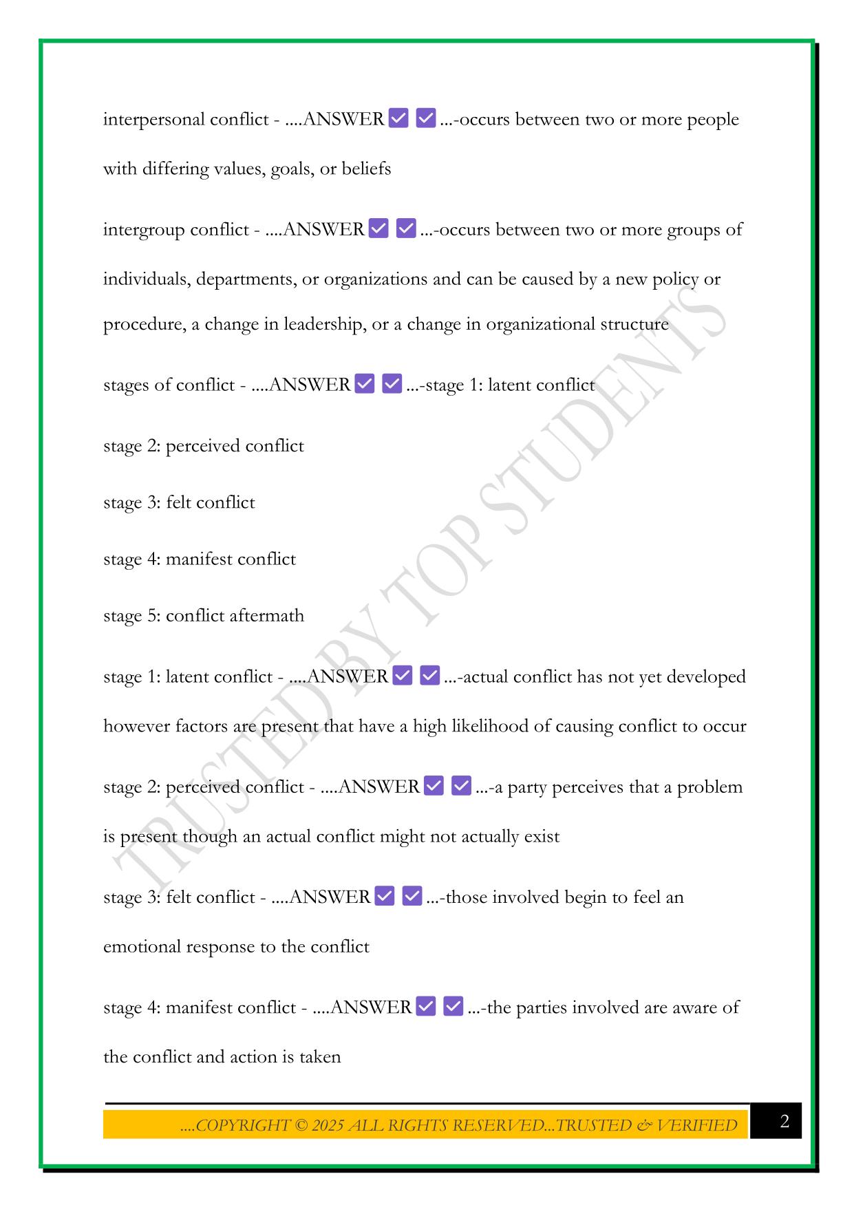 NURSING LEADERSHIP & MANAGEMENT ATI - CONFLICT MANAGEMENT EXAM 2 2025 QUESTIONS AND ANSWERS