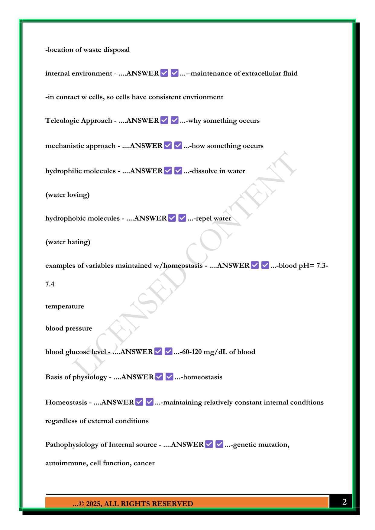 IUPUI PHYSIOLOGY EXAM 1, PART 1 2025 QUESTIONS AND ANSWERS