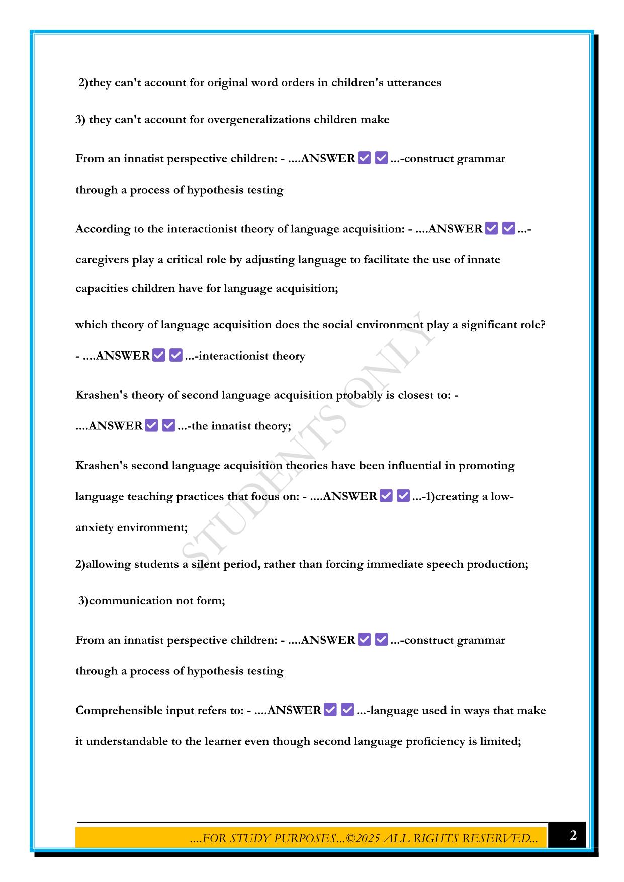 ESOL FINAL EXAM 2025 QUESTIONS AND ANSWERS