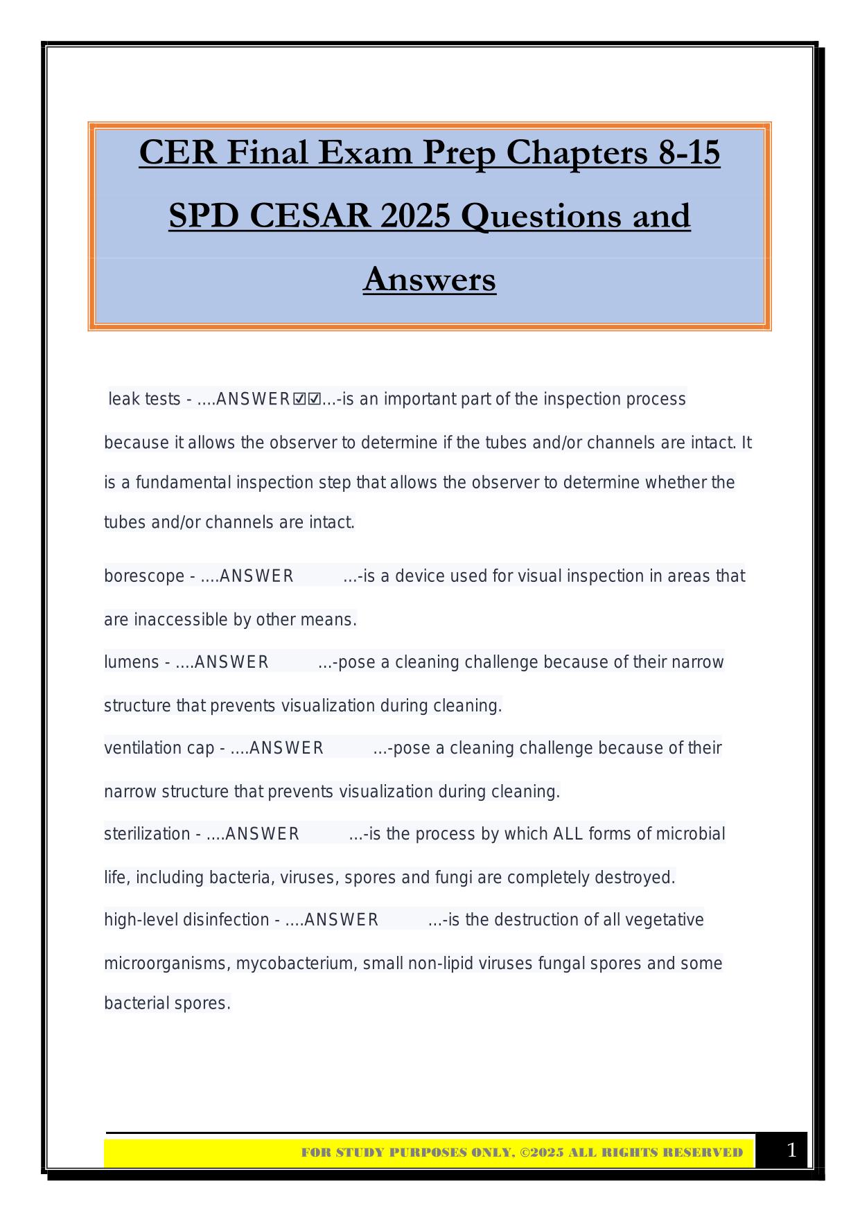 CER Final Exam Prep Chapters 8-15 SPD CESAR 2025 Questions and Answers