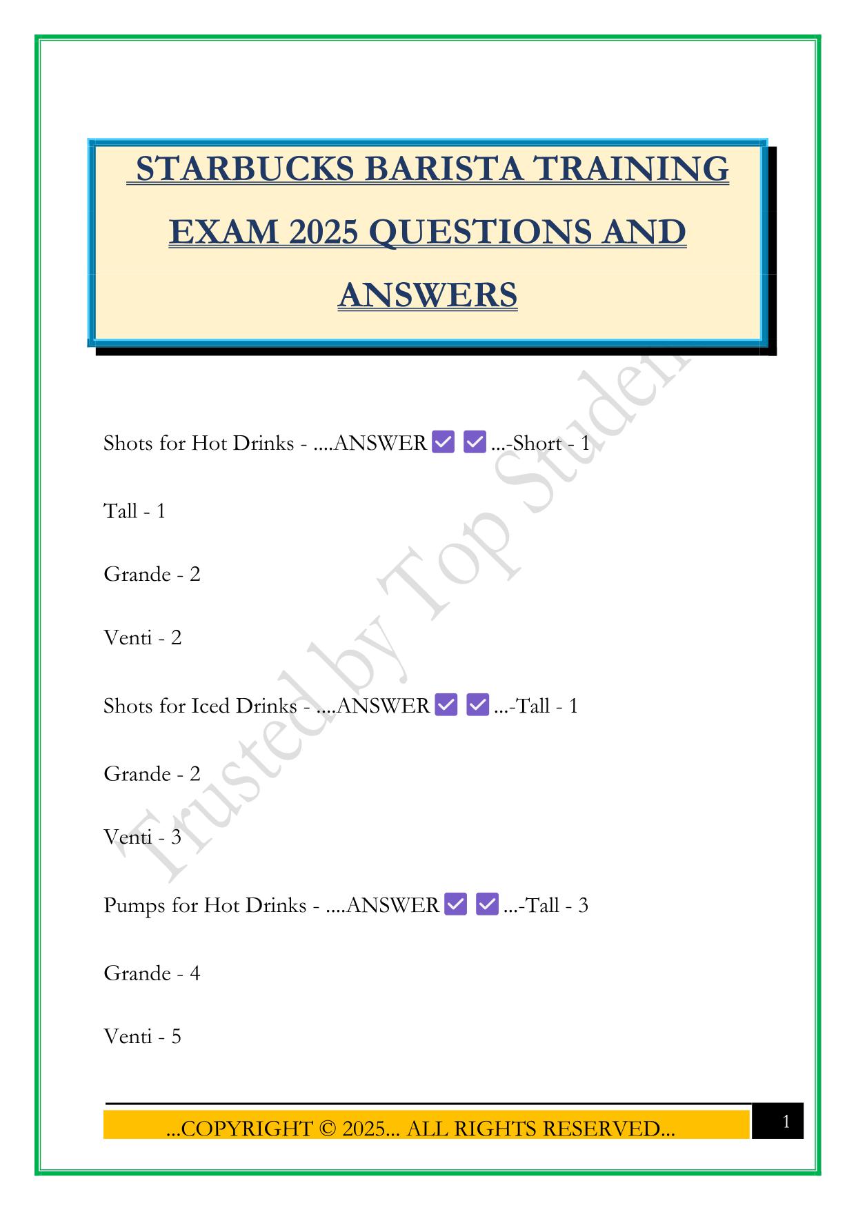 STARBUCKS BARISTA TRAINING EXAM 2025 QUESTIONS AND ANSWERS