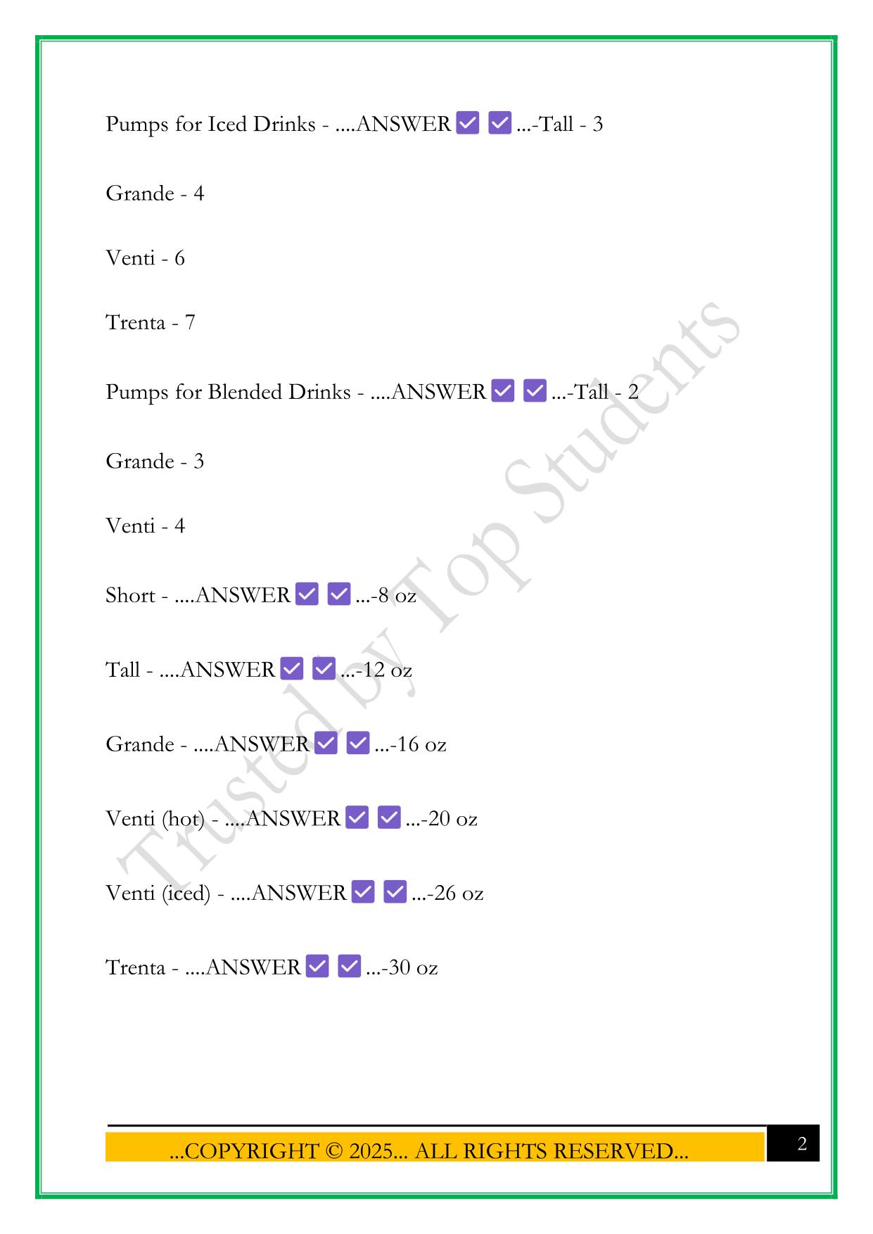 STARBUCKS BARISTA TRAINING EXAM 2025 QUESTIONS AND ANSWERS