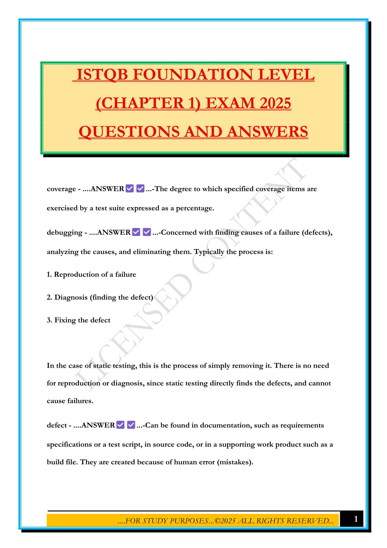 ISTQB FOUNDATION LEVEL (CHAPTER 1) EXAM 2025 QUESTIONS AND ANSWERS