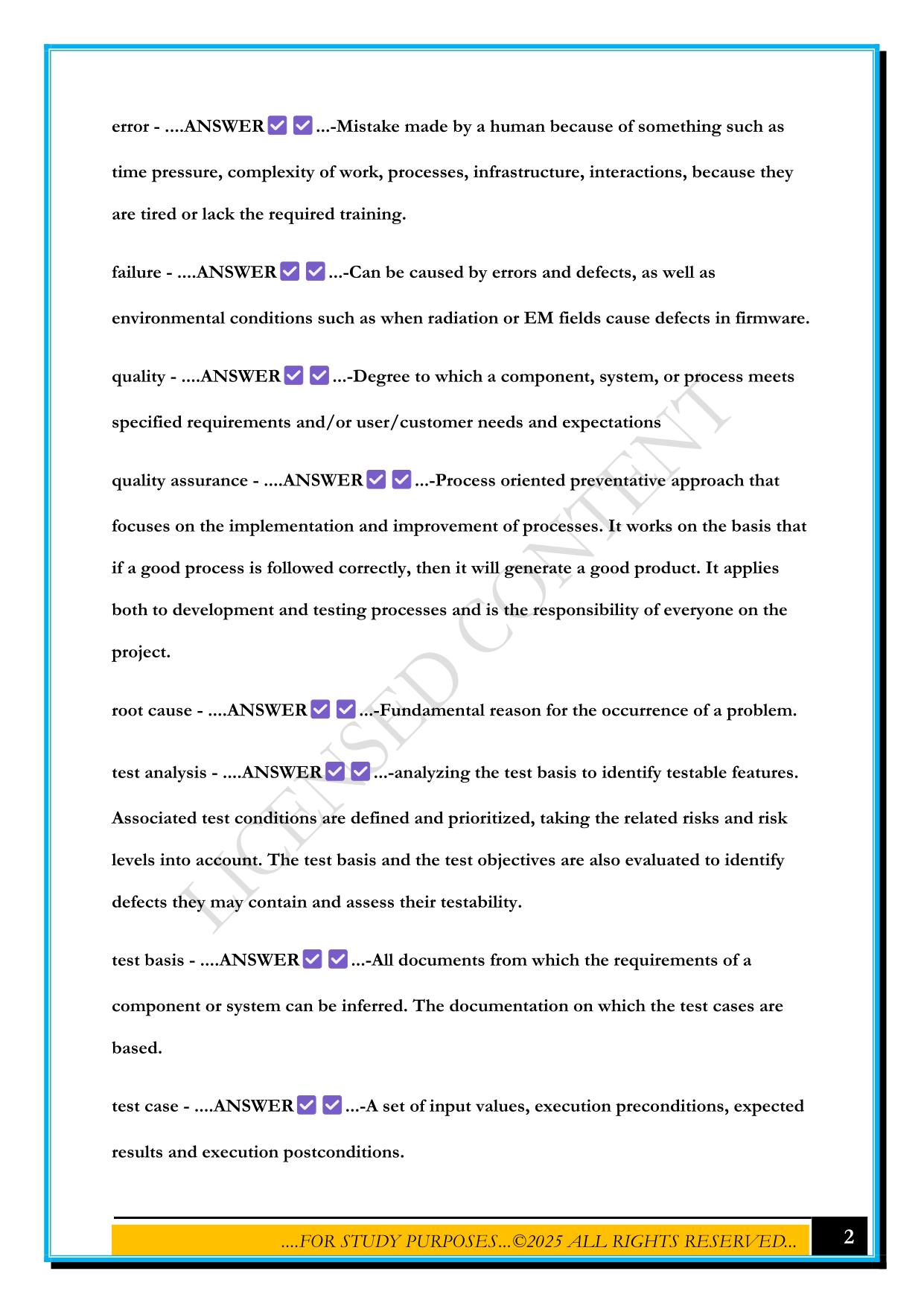 ISTQB FOUNDATION LEVEL (CHAPTER 1) EXAM 2025 QUESTIONS AND ANSWERS