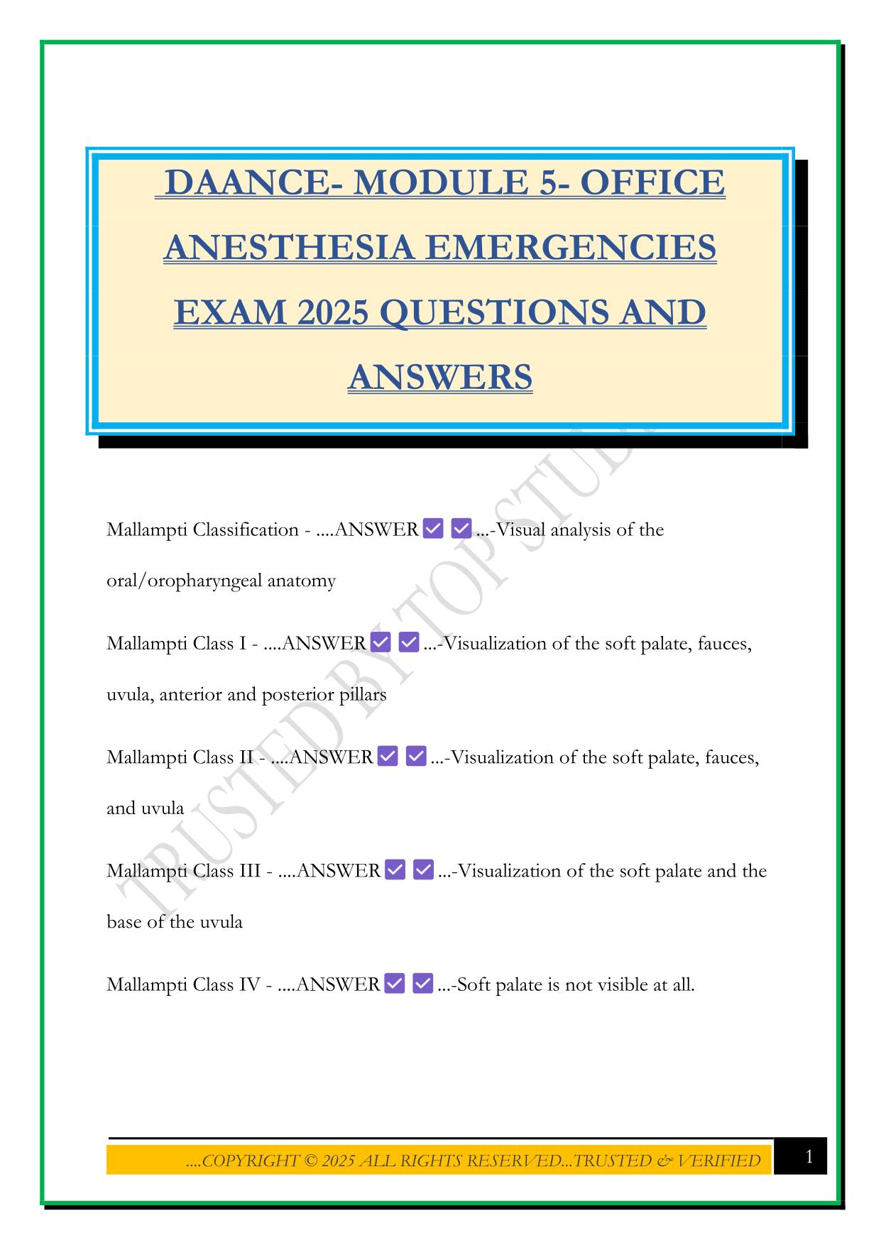 DAANCE- MODULE 5- OFFICE ANESTHESIA EMERGENCIES EXAM 2025 QUESTIONS AND ANSWERS
