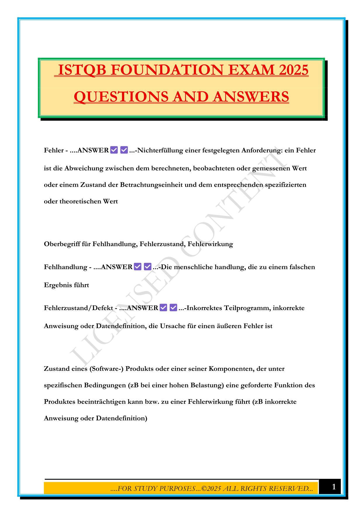 ISTQB FOUNDATION EXAM 2025 QUESTIONS AND ANSWERS