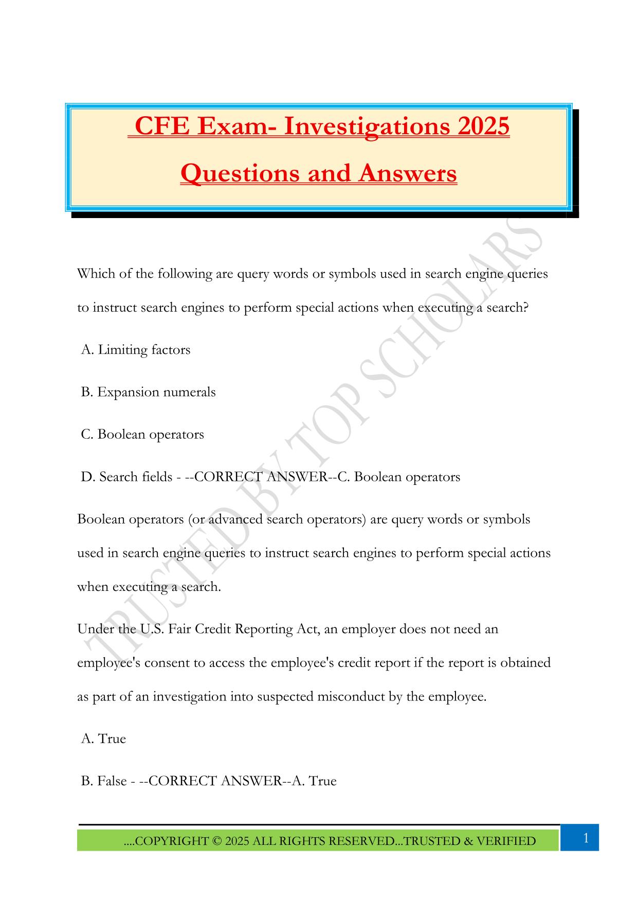 CFE Exam- Investigations 2025 Questions and Answers