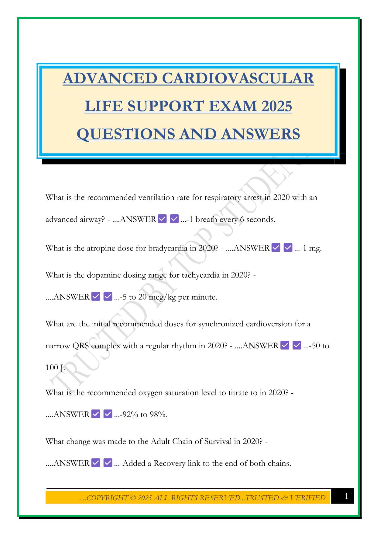 ADVANCED CARDIOVASCULAR LIFE SUPPORT EXAM 2025 QUESTIONS AND ANSWERS
