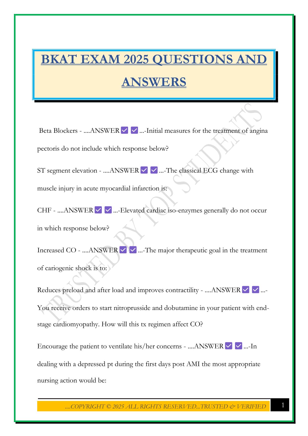 BKAT EXAM 2025 QUESTIONS AND ANSWERS