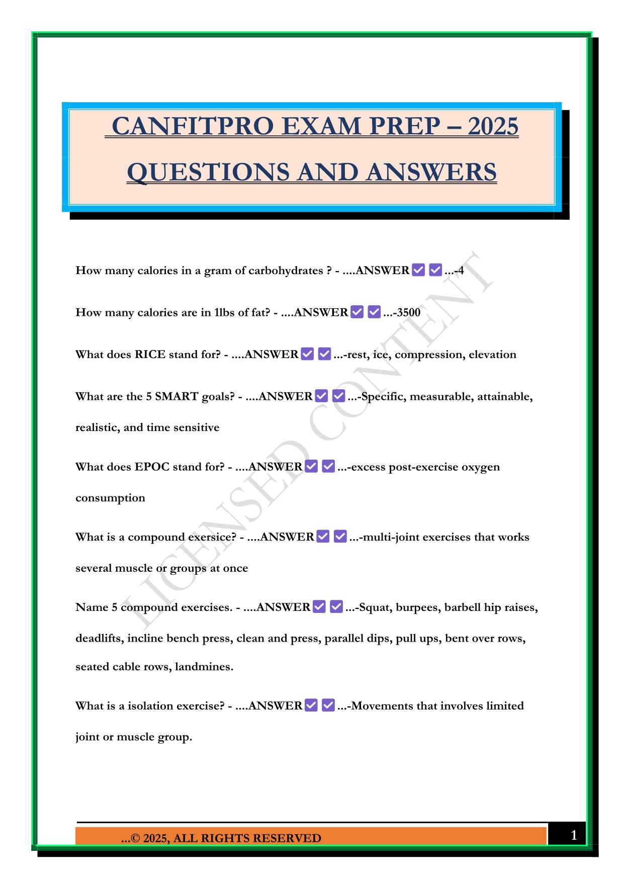 CANFITPRO EXAM PREP – 2025 QUESTIONS AND ANSWERS