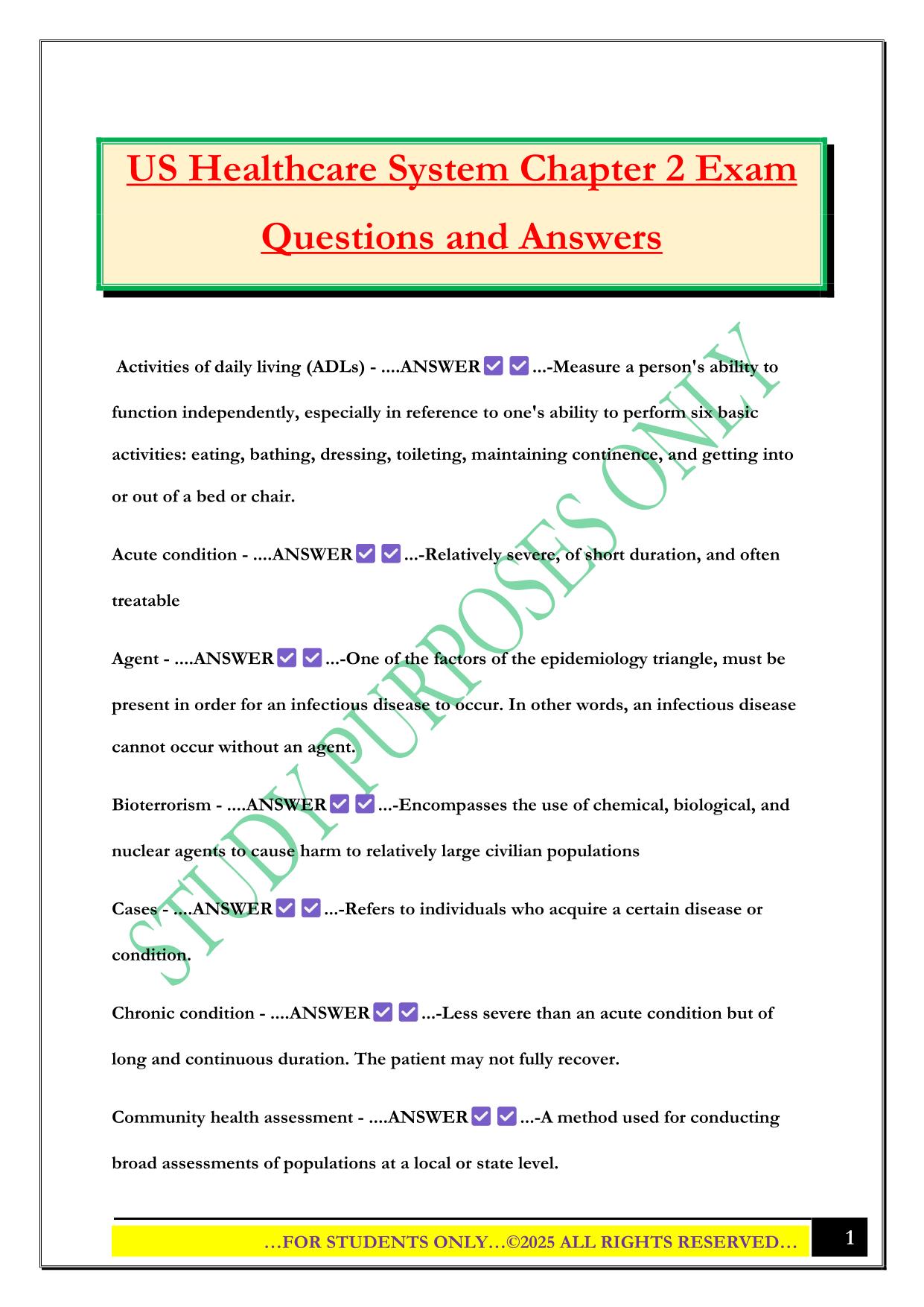 US Healthcare System Chapter 2 Exam Questions and Answers