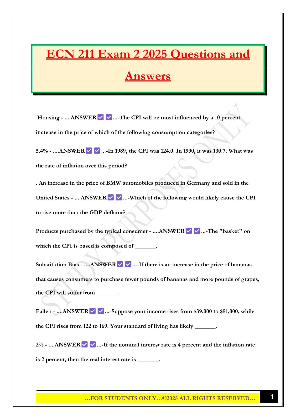 ECN 211 Exam 2 2025 Questions and Answers
