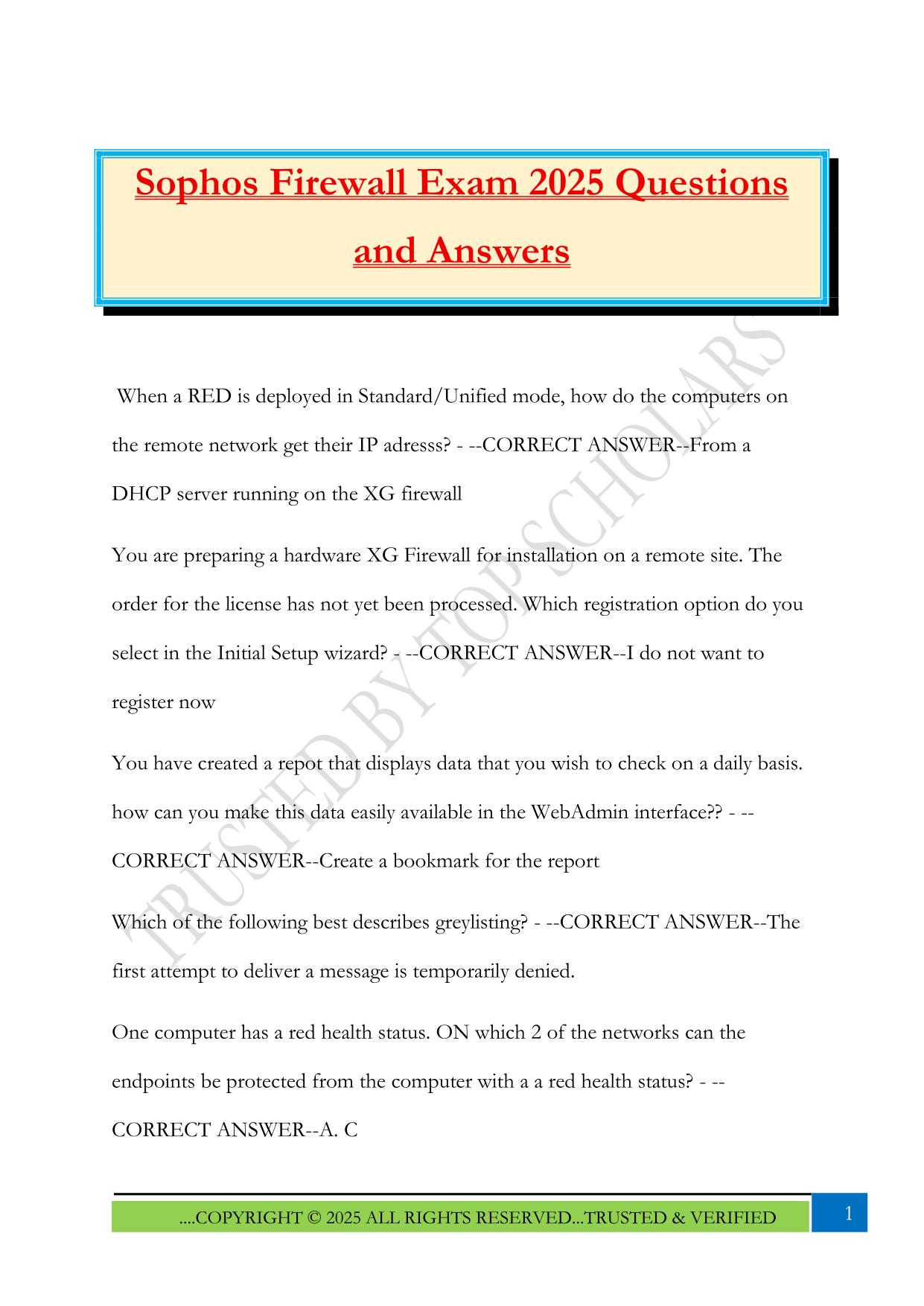 Sophos Firewall Exam 2025 Questions and Answers