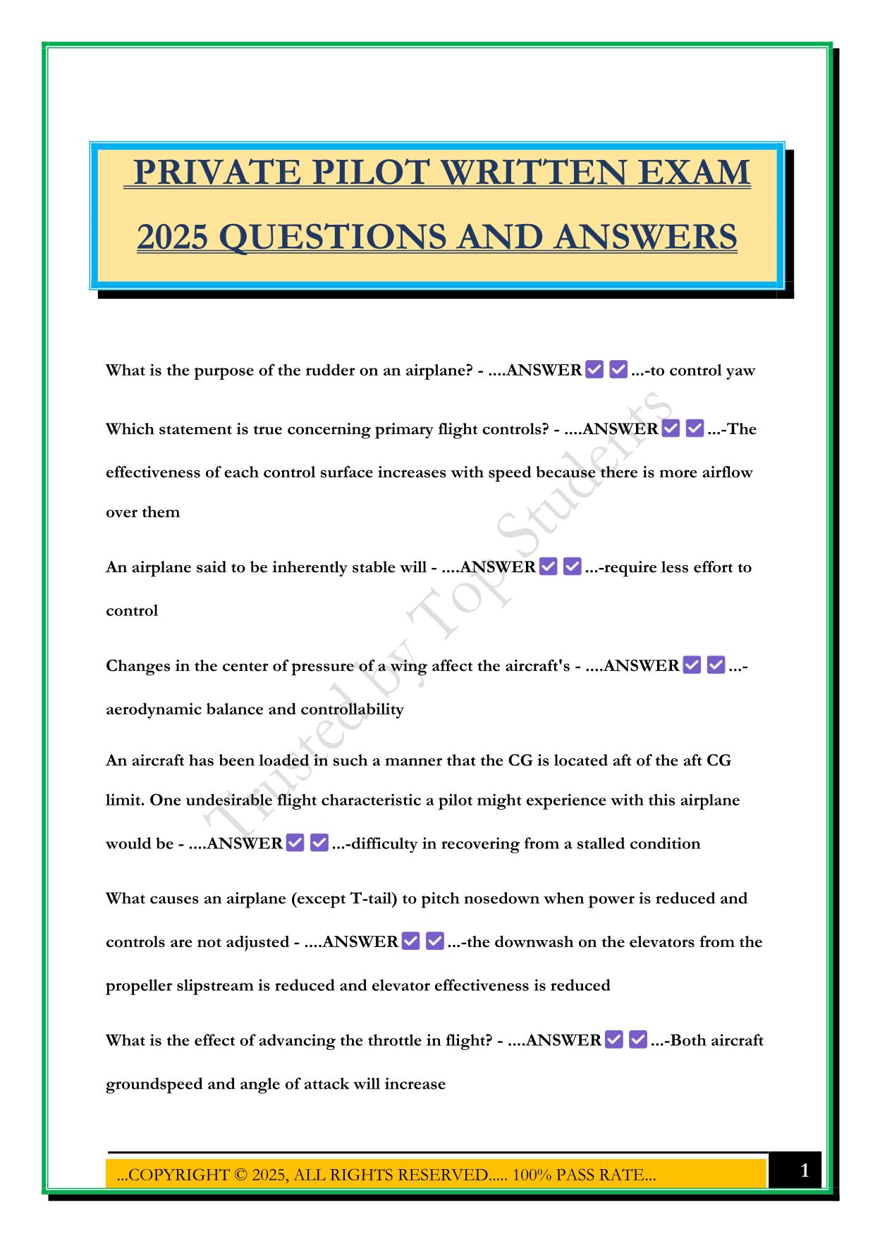 PRIVATE PILOT WRITTEN EXAM 2025 QUESTIONS AND ANSWERS