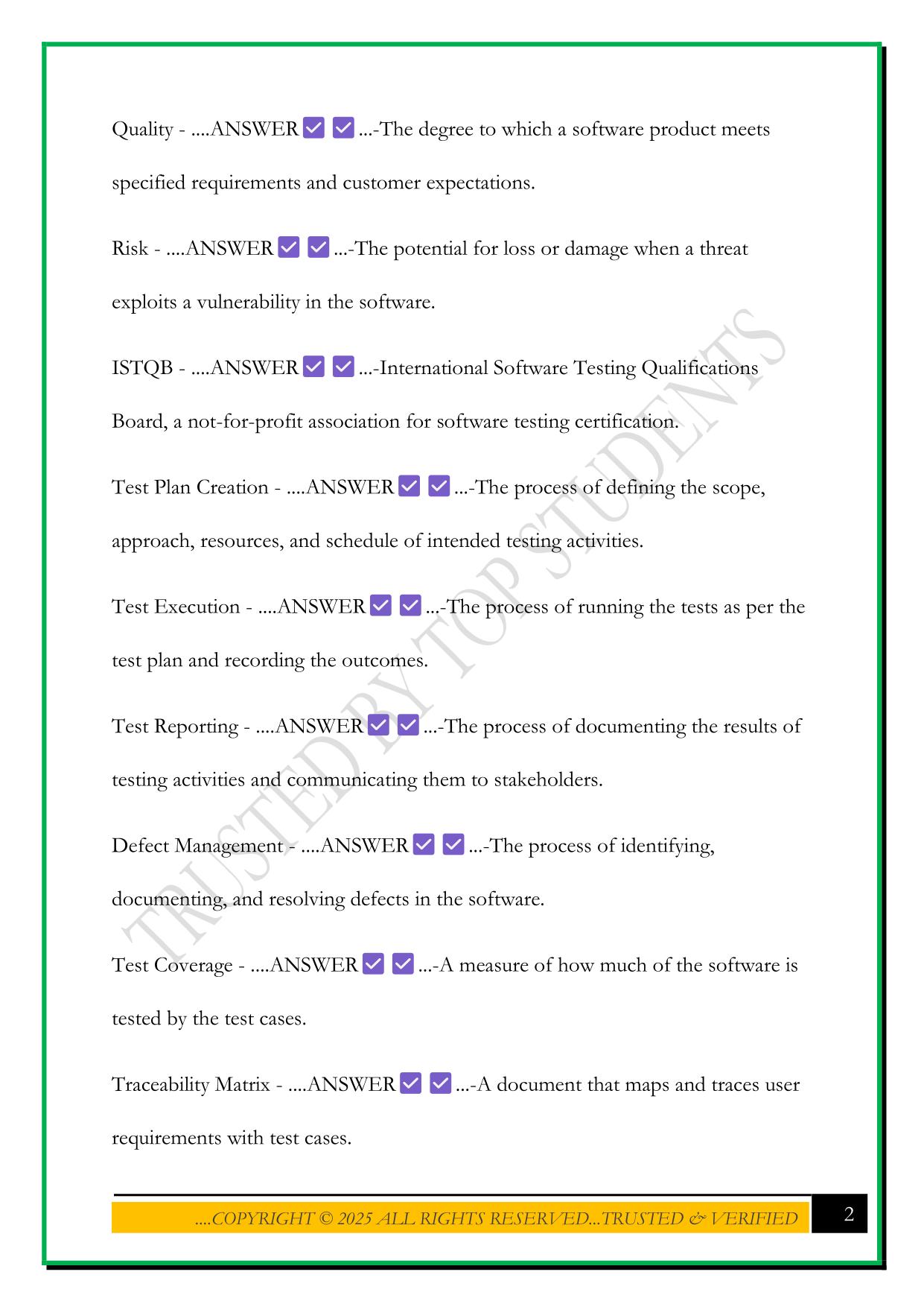 ISTQB SOFTWARE TESTING FOUNDATION OVERVIEW EXAM 2025 QUESTIONS AND ANSWERS