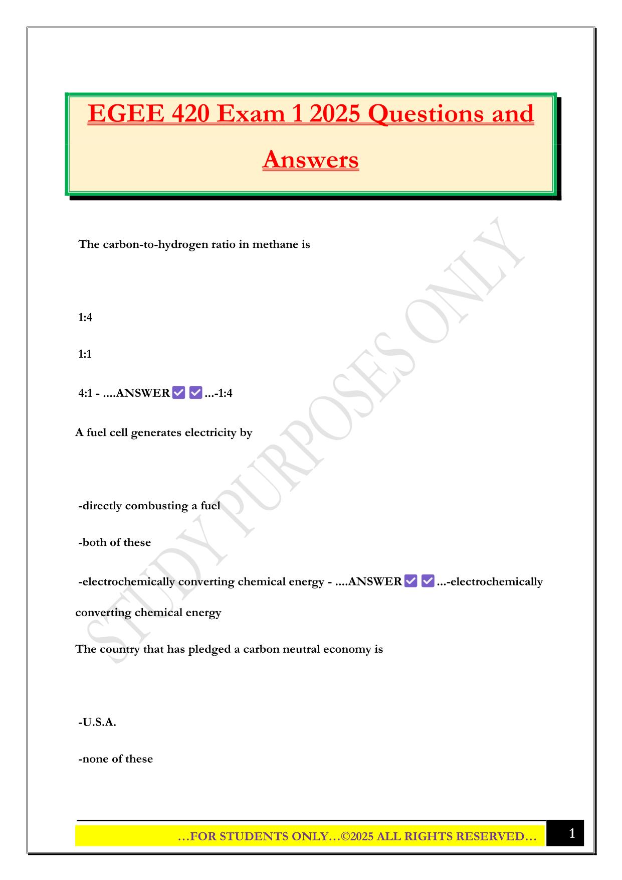 EGEE 420 Exam 1 2025 Questions and Answers